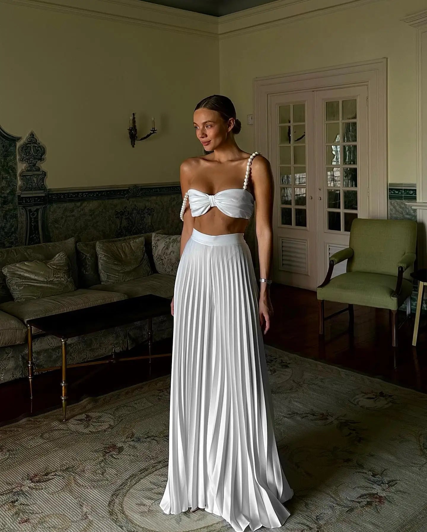 Two Piece Pleated Skirt Set - A-Line Beach Holiday Outfit