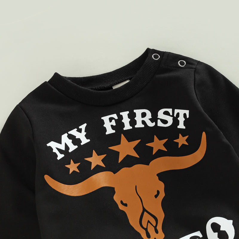 0-24M Baby Boys Clothes Set - 2pcs Letter Cattle Head Print Long Sleeve Sweatshirts Tops and Elastic Waist Long Pants Set