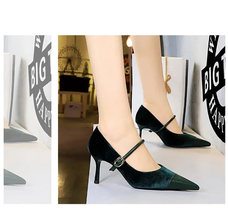 Suede Buckle Design Pumps - Pointed Toe Stilettos Available in 7cm and 10cm Heights