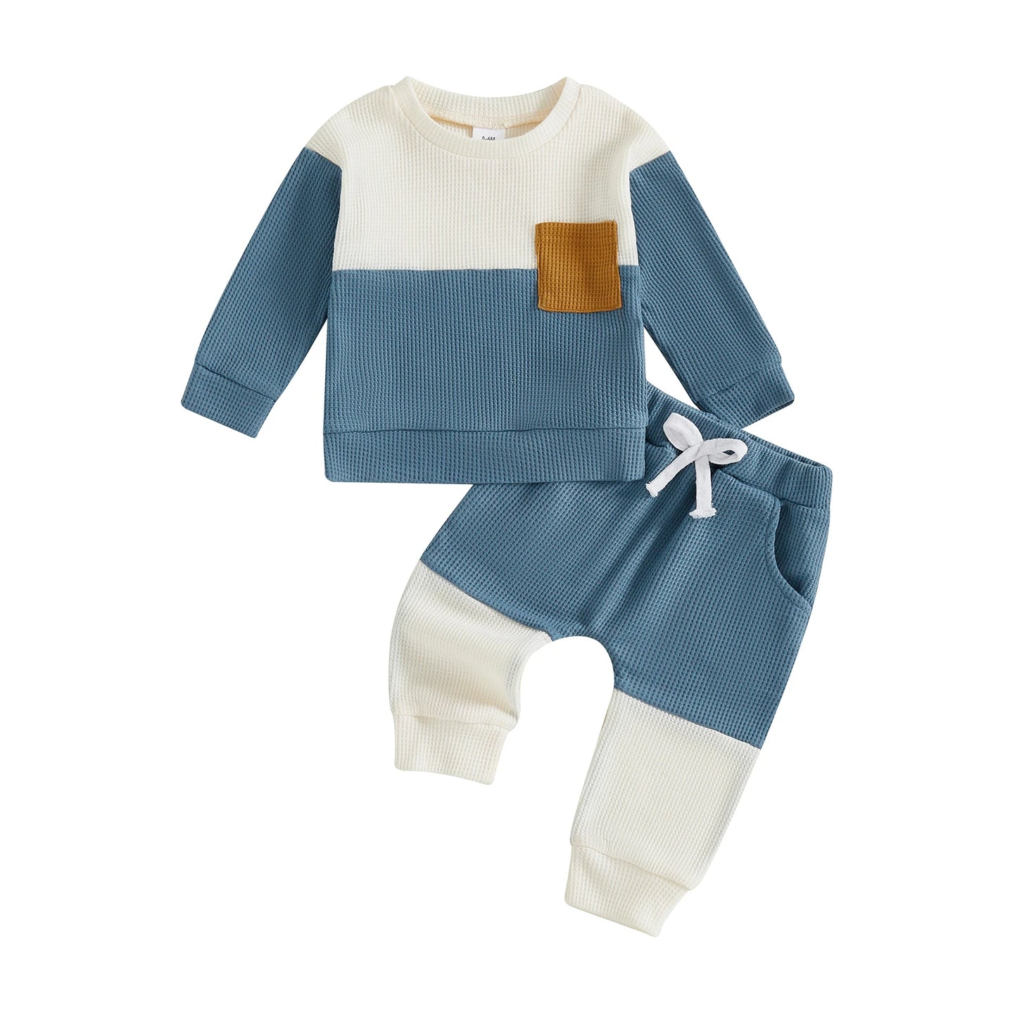 Casual Baby Boys Clothes Set - Long Sleeve Waffle Top & Elastic Waist Pants (0-3Y)