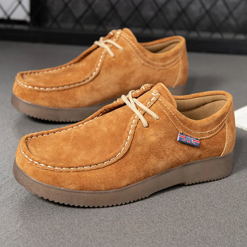 Men's Suede Leather Casual Shoes - Lace-Up Business Dress Sneakers