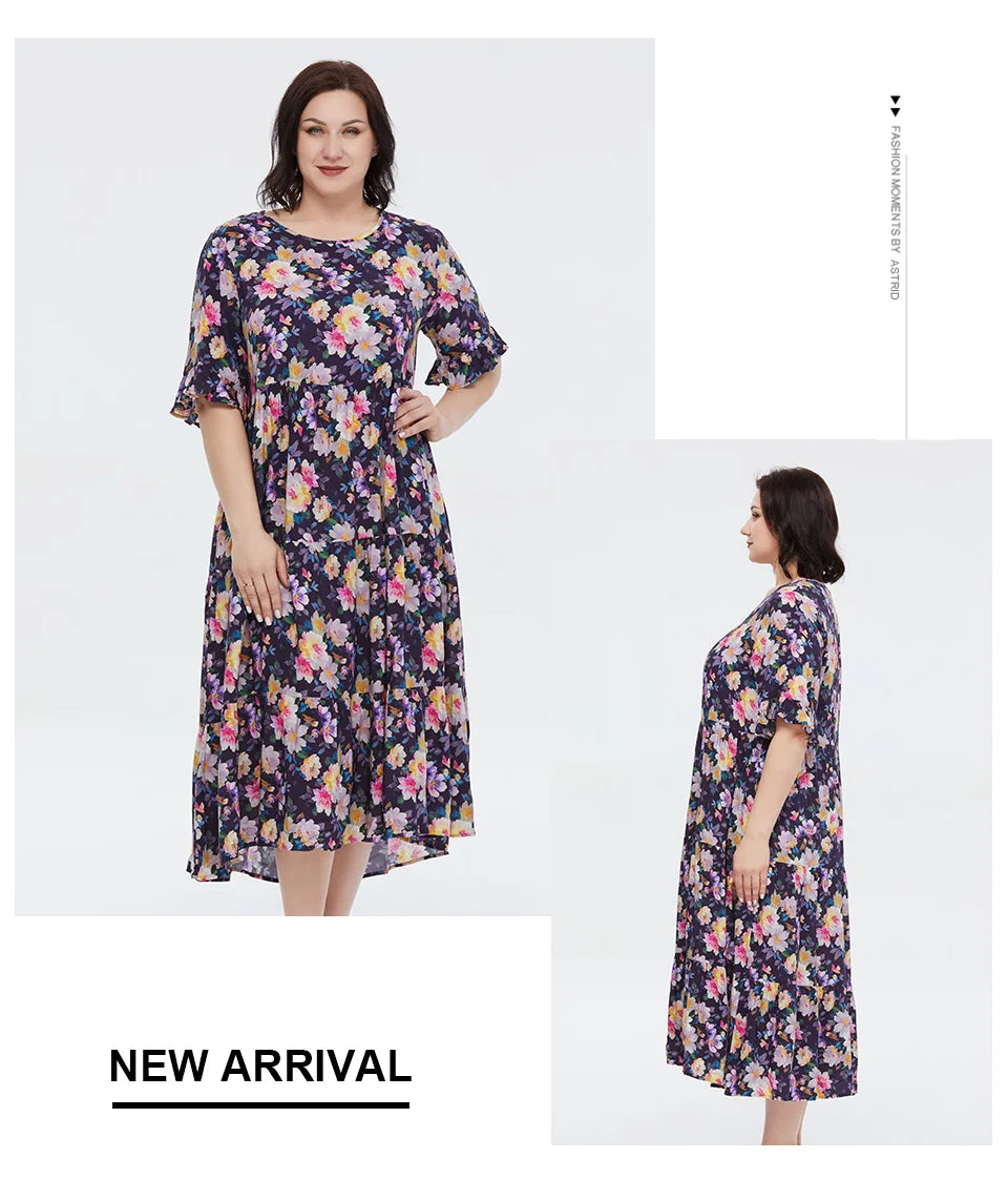 Women's Oversized Floral Print A-Line Midi Dress