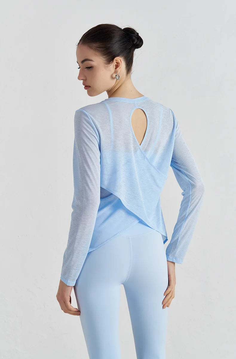 Tear Drop Back Running Top - Long Sleeve Quick Dry Breathable Yoga Shirt