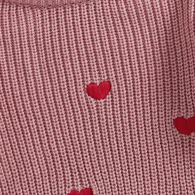 Newborn Baby Girl's Sweater Romper - Heart Knit Long Sleeve Jumpsuit for Valentine's