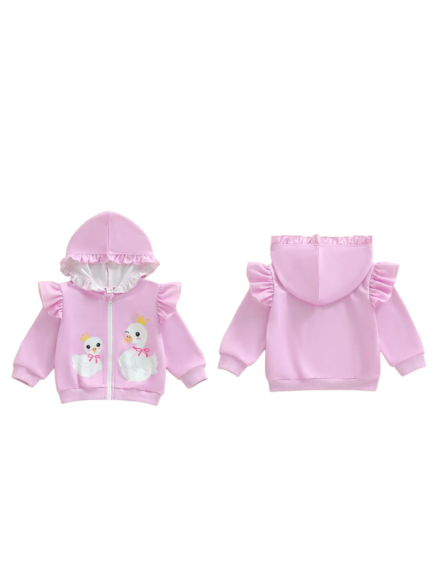 Toddler Girls Hooded Jacket - Goose Print Long Sleeve Coat