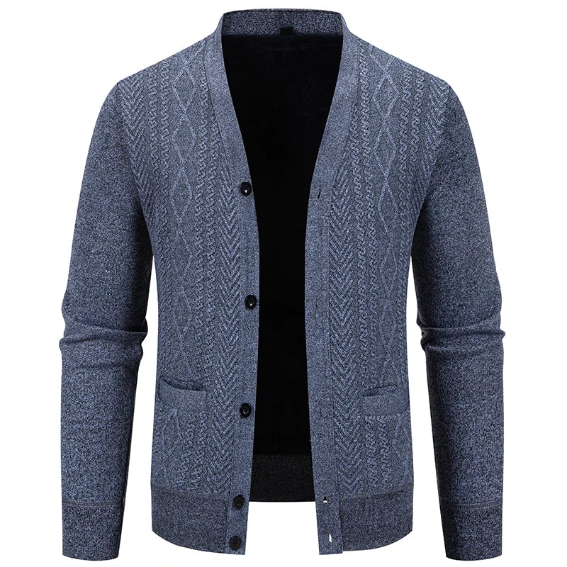V-Neck Knit Cardigan - Casual Solid Colour Sweater Coat