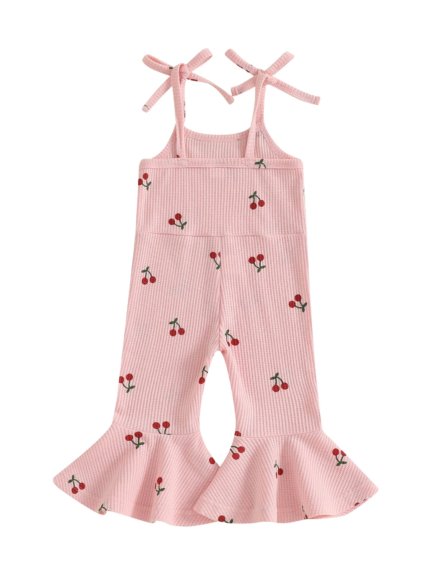 0-5Y Kids Girls Summer Jumpsuit Tie-up Spaghetti Straps Cherry Print Flare Romper Pants
