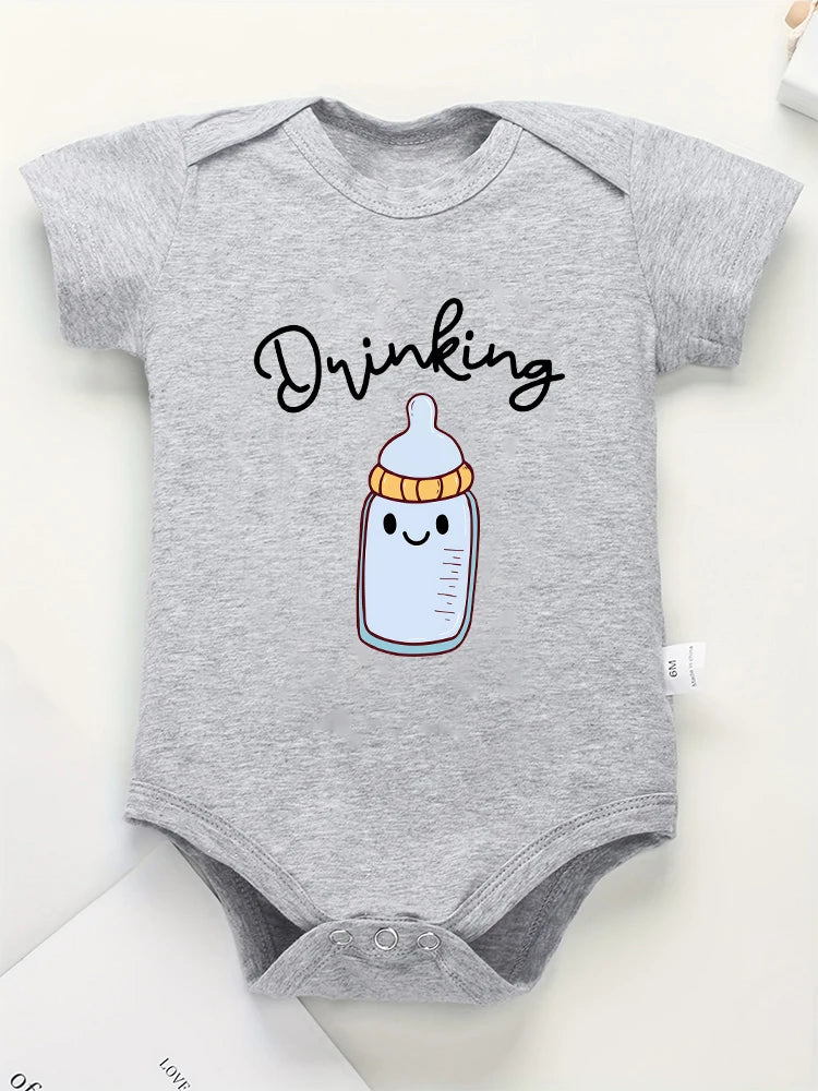 "Drinking Buddies " Funny Twin Baby Romper Bodysuit Summer Cotton Short Sleeve Outfits