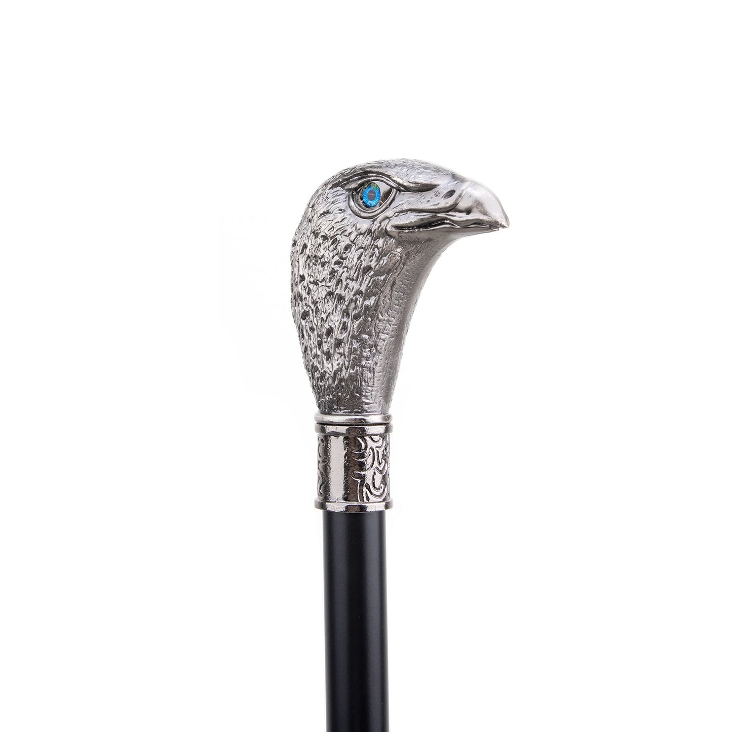 Sliver Eagle Head with Blue Eyes Walking Cane Fashion Decorative Walking Stick Gentleman Elegant Cosplay Cane Knob Crosier 93cm