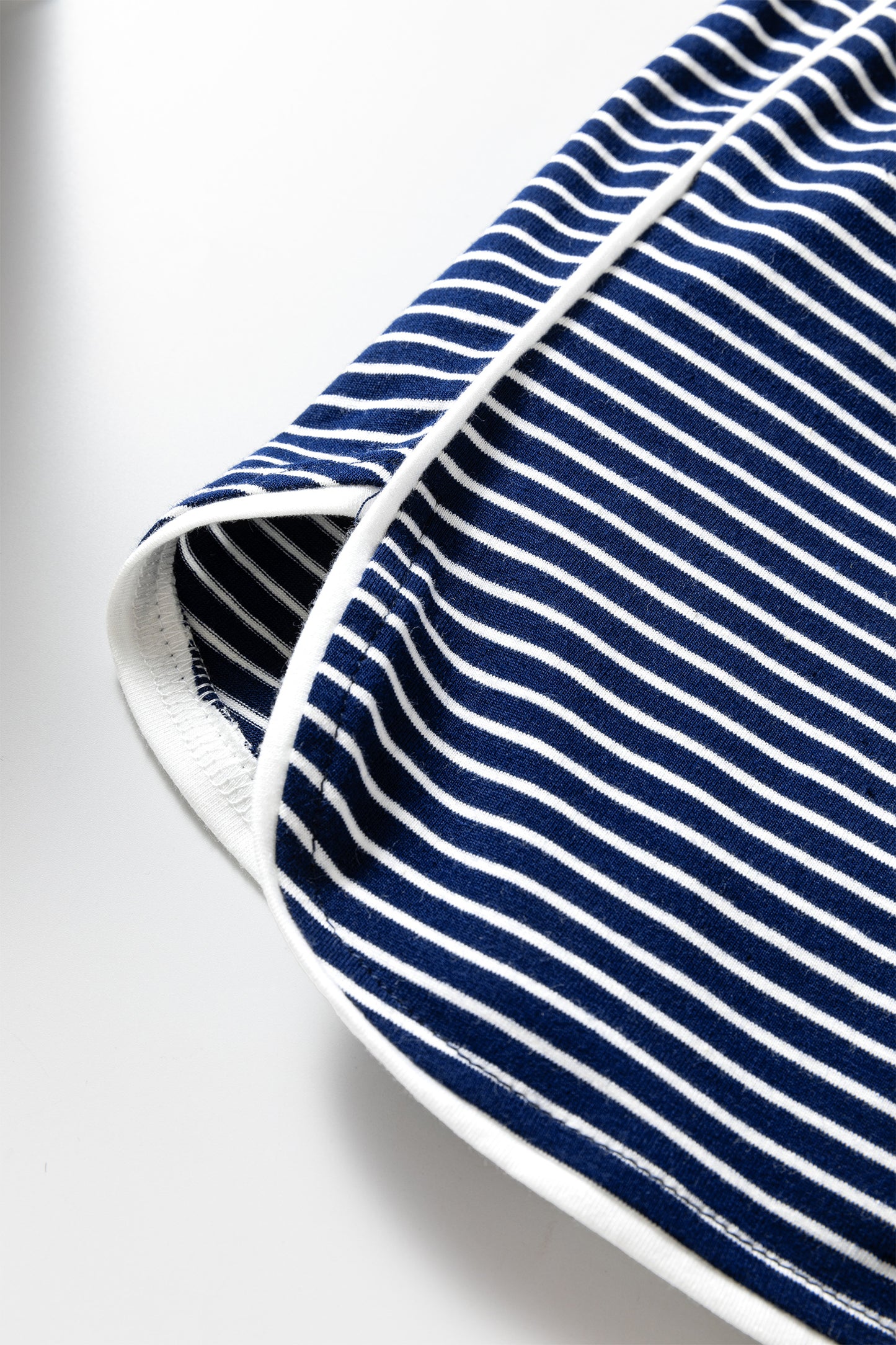 Stripe Drop Shoulder Tee and Buttoned Shorts Lounge Set - Blue