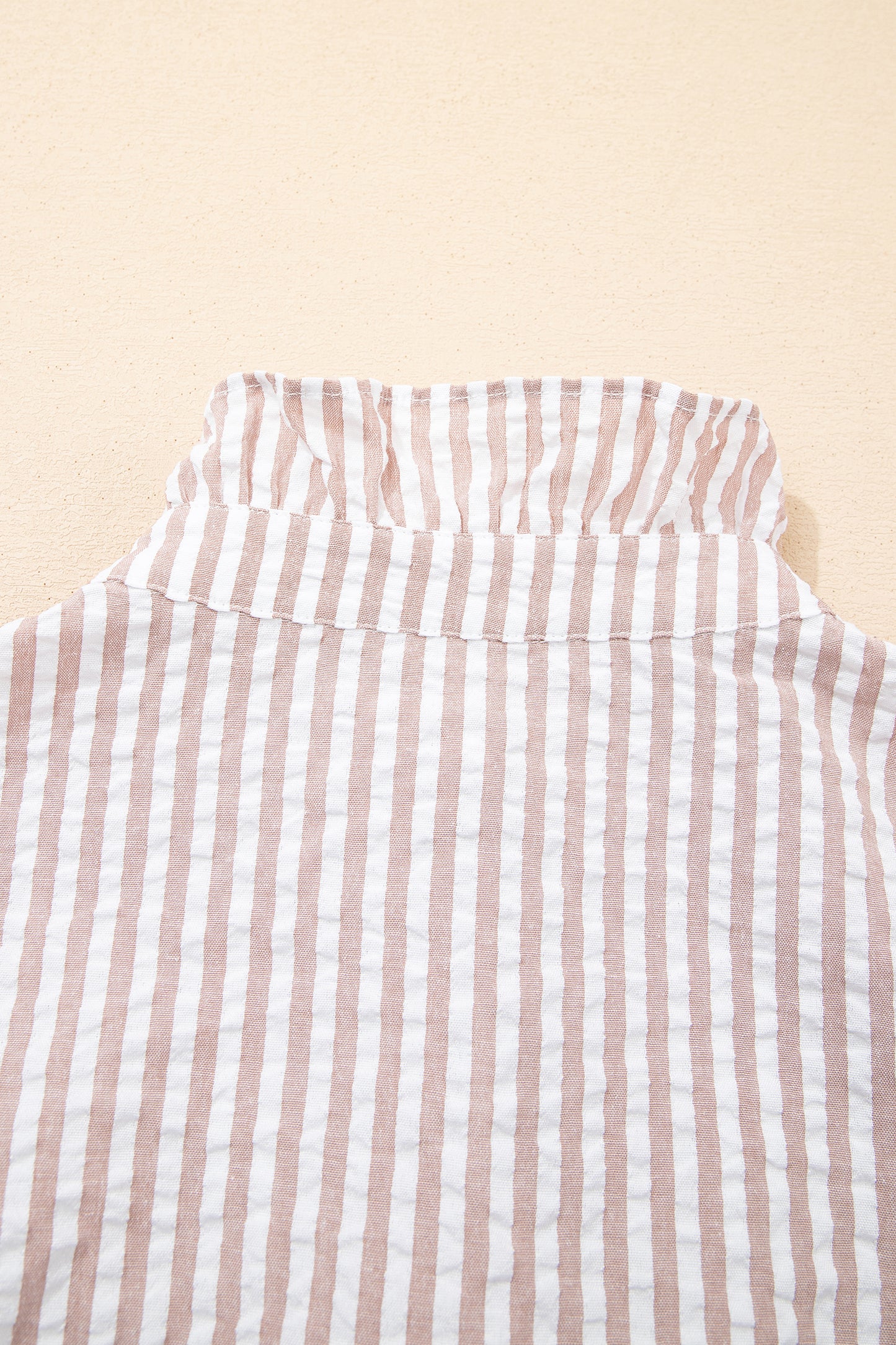 Stripe Frilled Collar Half Sleeve Shirt Maxi Dress