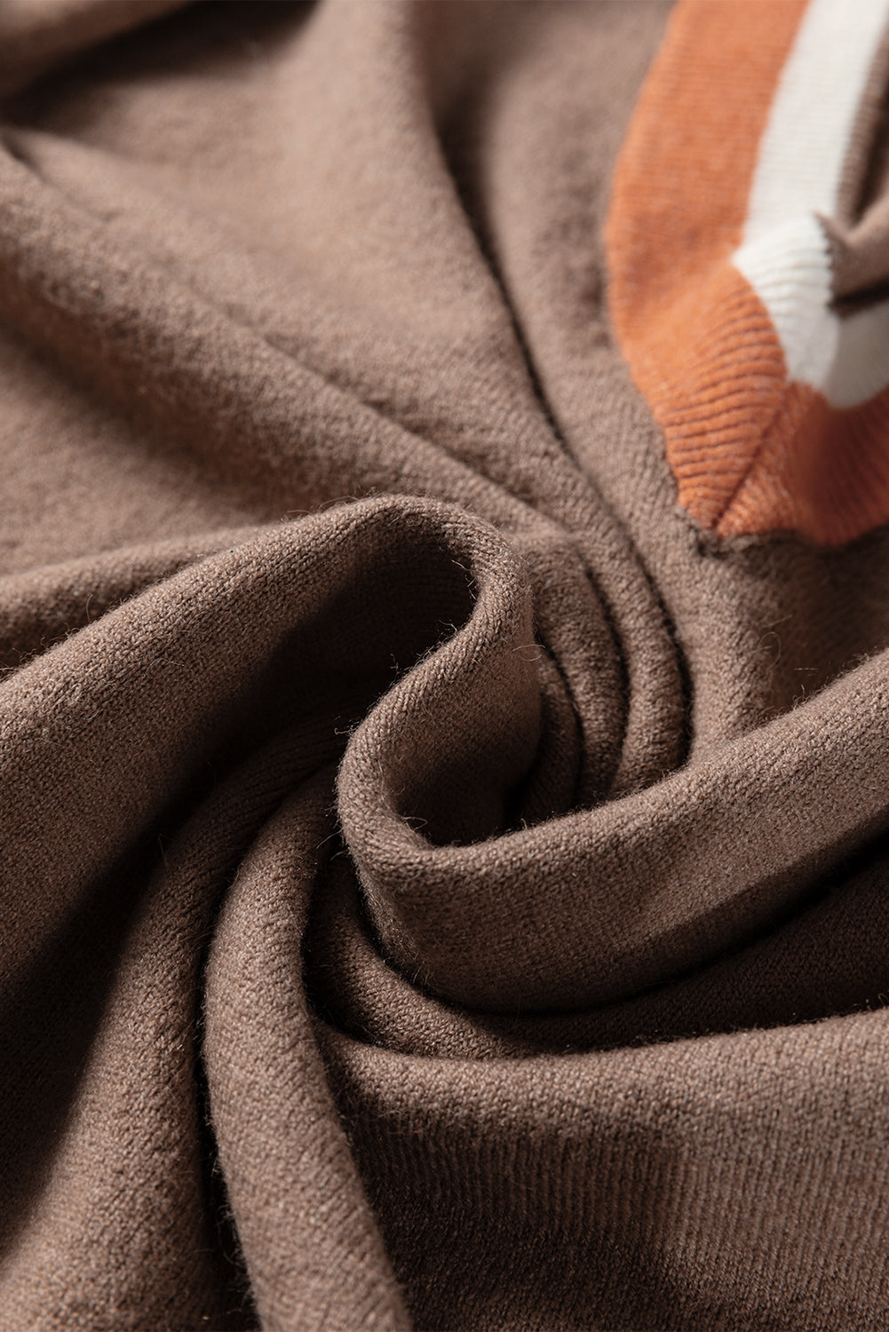 Dark Khaki Contrast Striped Trim V-Neck Varsity Sweater