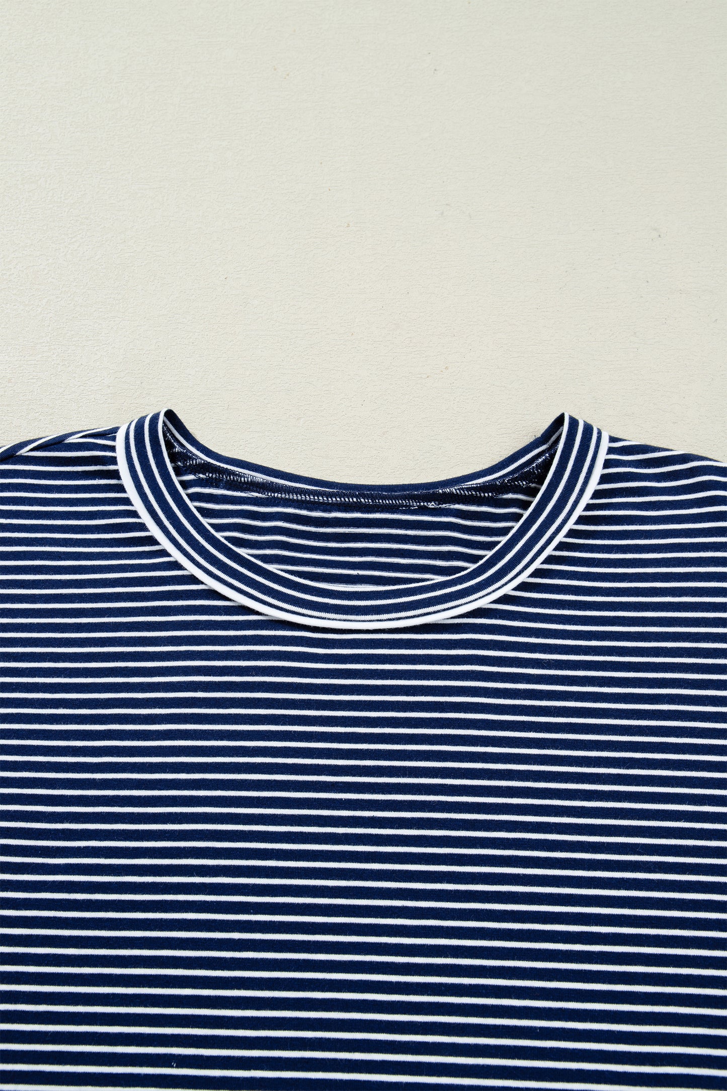 Stripe Drop Shoulder Tee and Buttoned Shorts Lounge Set - Blue