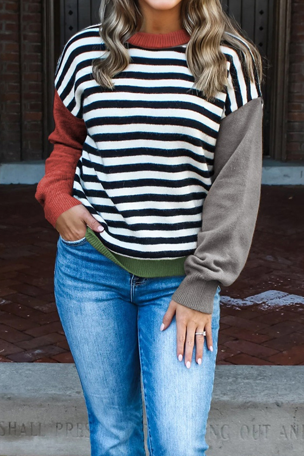 Striped Panels Colorblock Sleeve Sweater