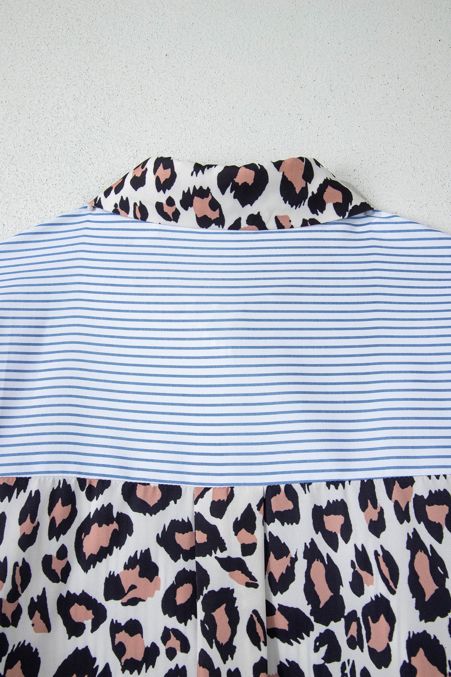 Stripe Colorblock Leopard Patchwork Chest Pocket Cuffed Sleeve Shirt