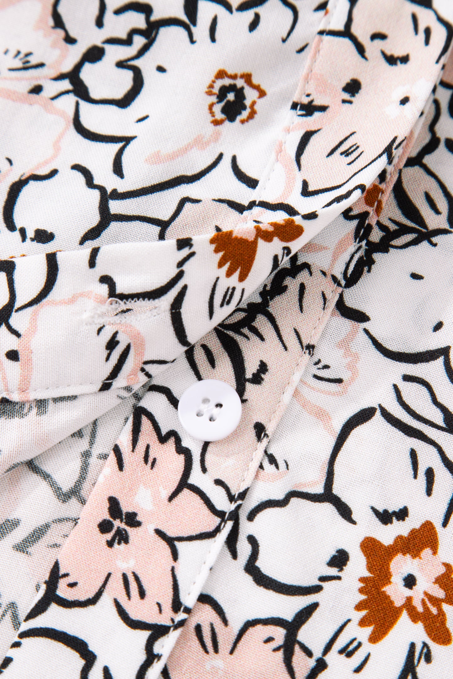 Bold Floral Print Frilled Puff Sleeve Button Down Shirt - Khaki