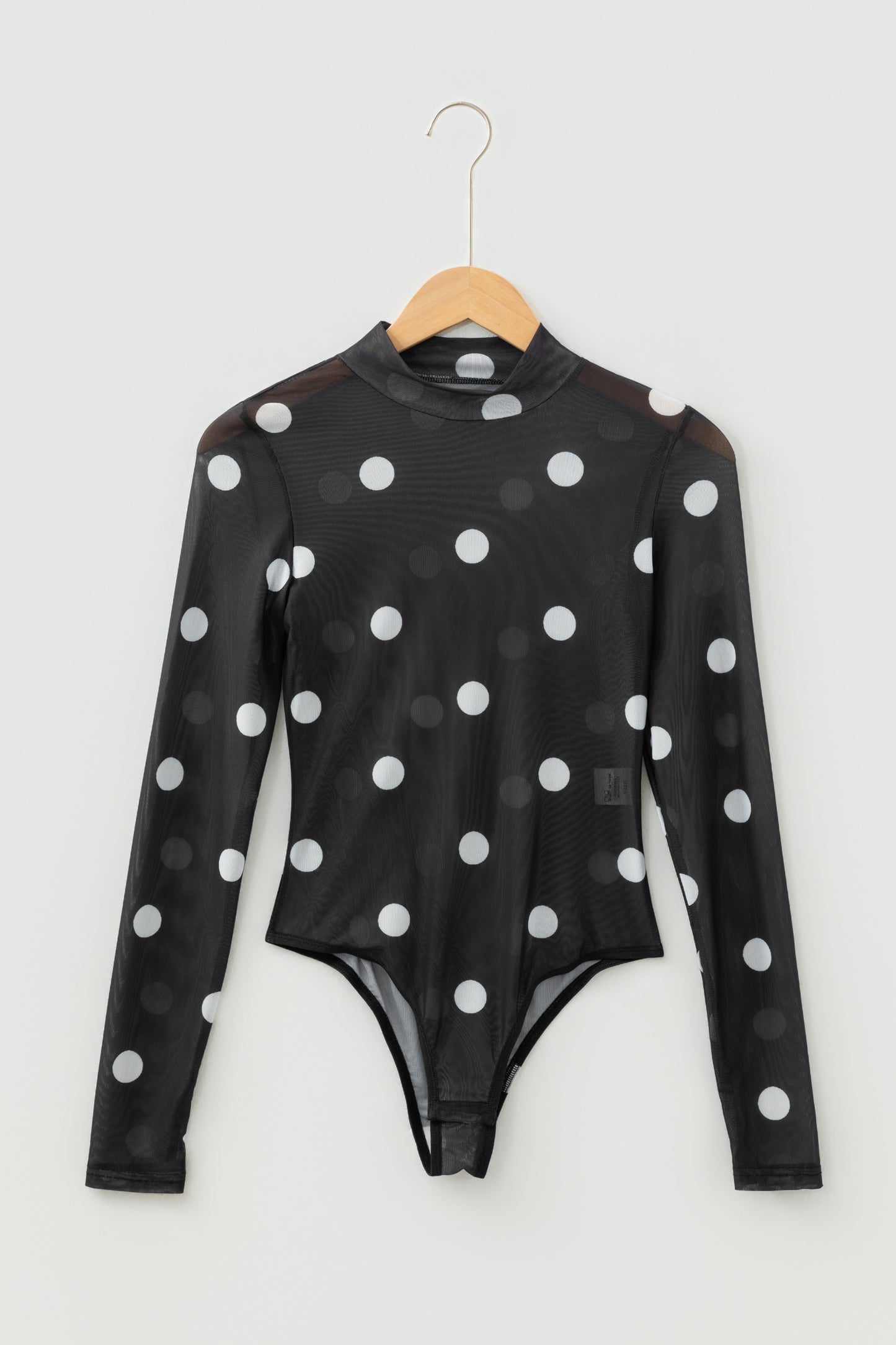 Vintage Polka Dot Mesh Long Sleeve Bodysuit - Black