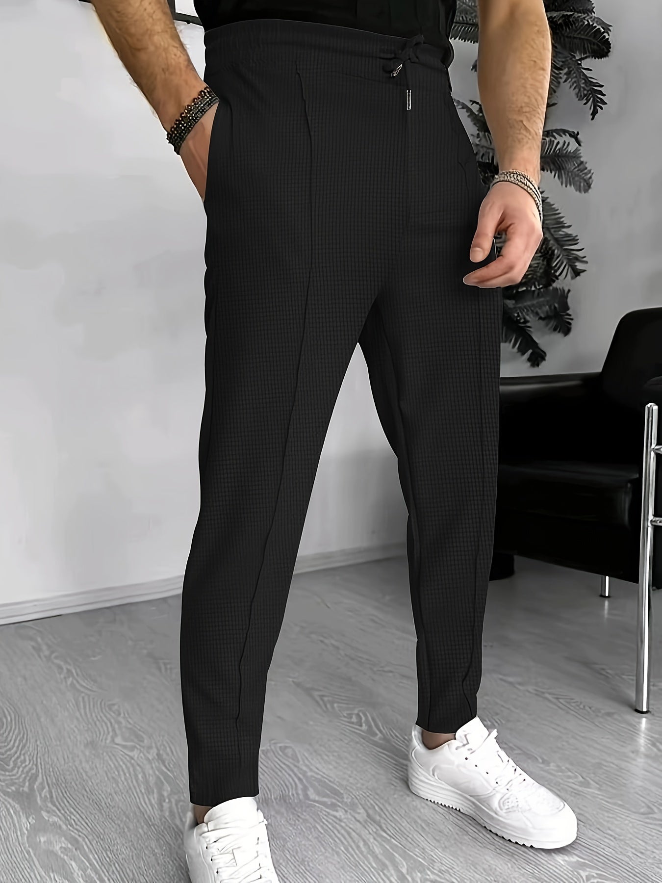 Men's Waffle Pattern Drawstring Sweatpants