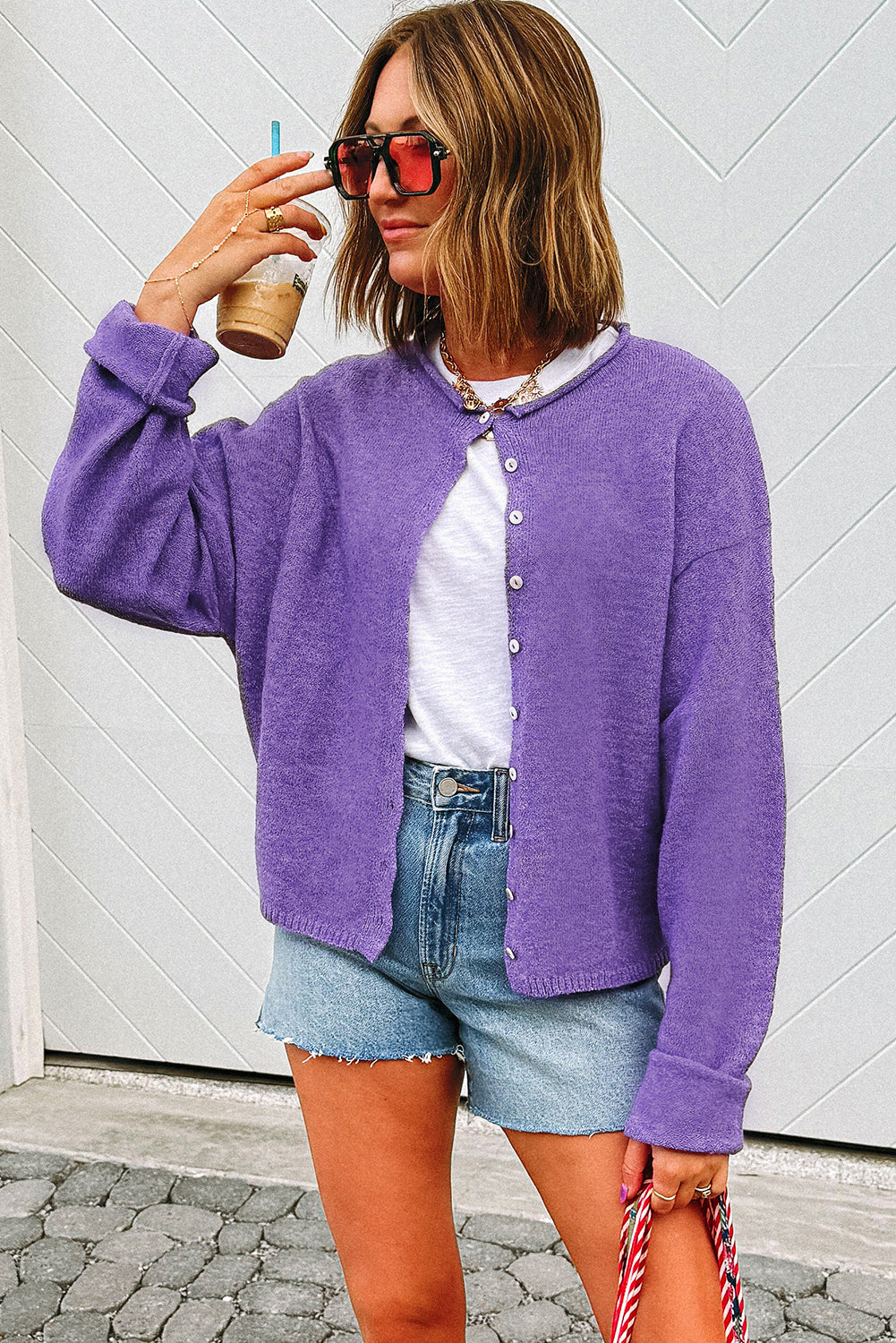 Wisteria Knit Button Drop Shoulder Sweater Cardigan