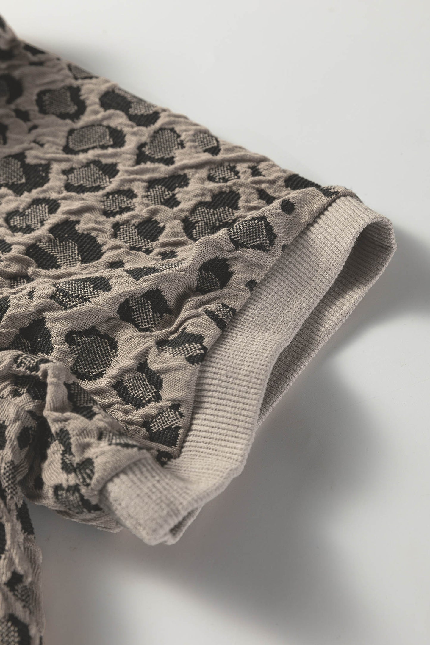 Textured Leopard Print Crew Neck Short Sleeve Top