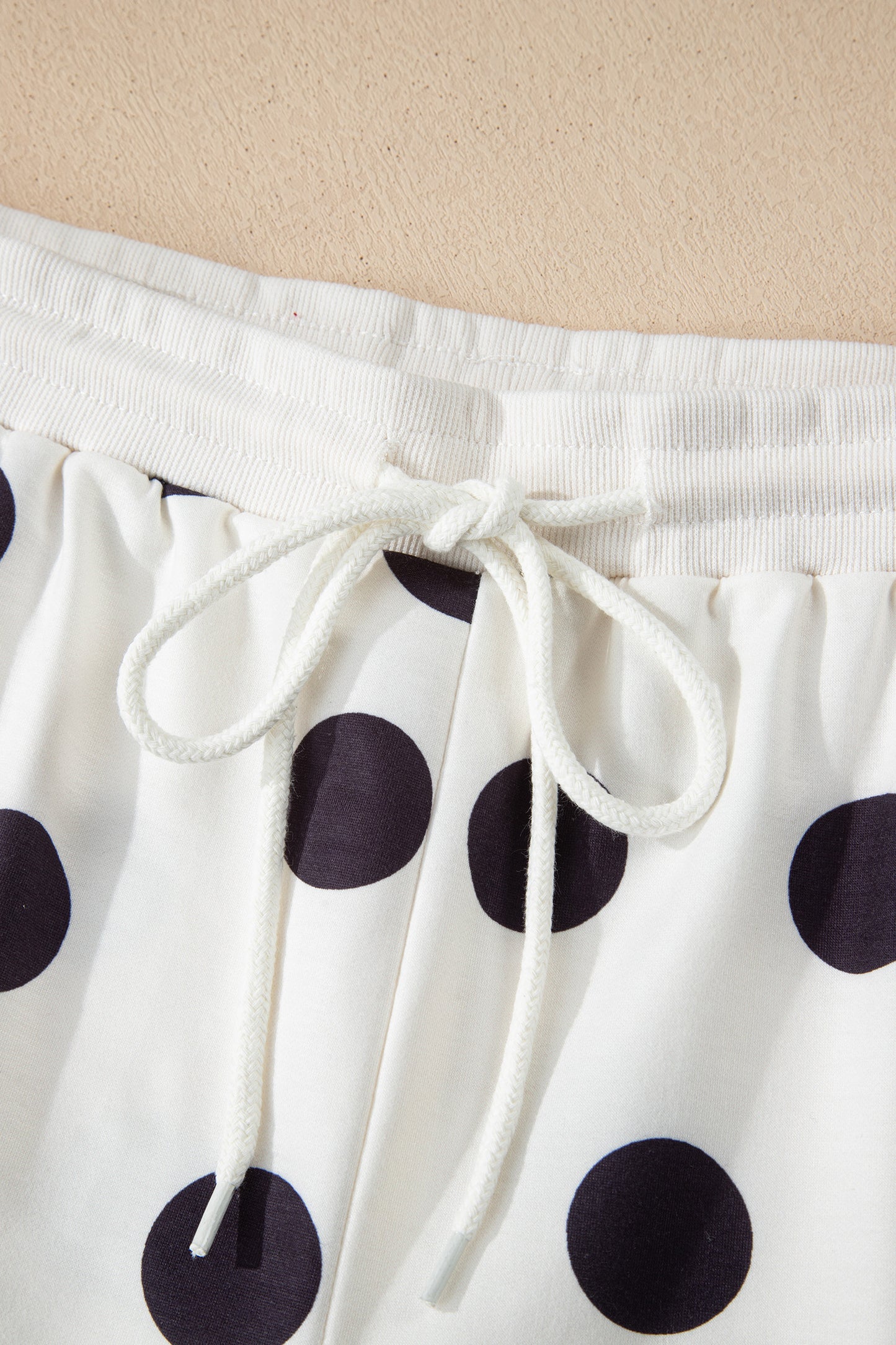 Polka Dot Print Drop Shoulder Pullover & Drawstring Shorts Set