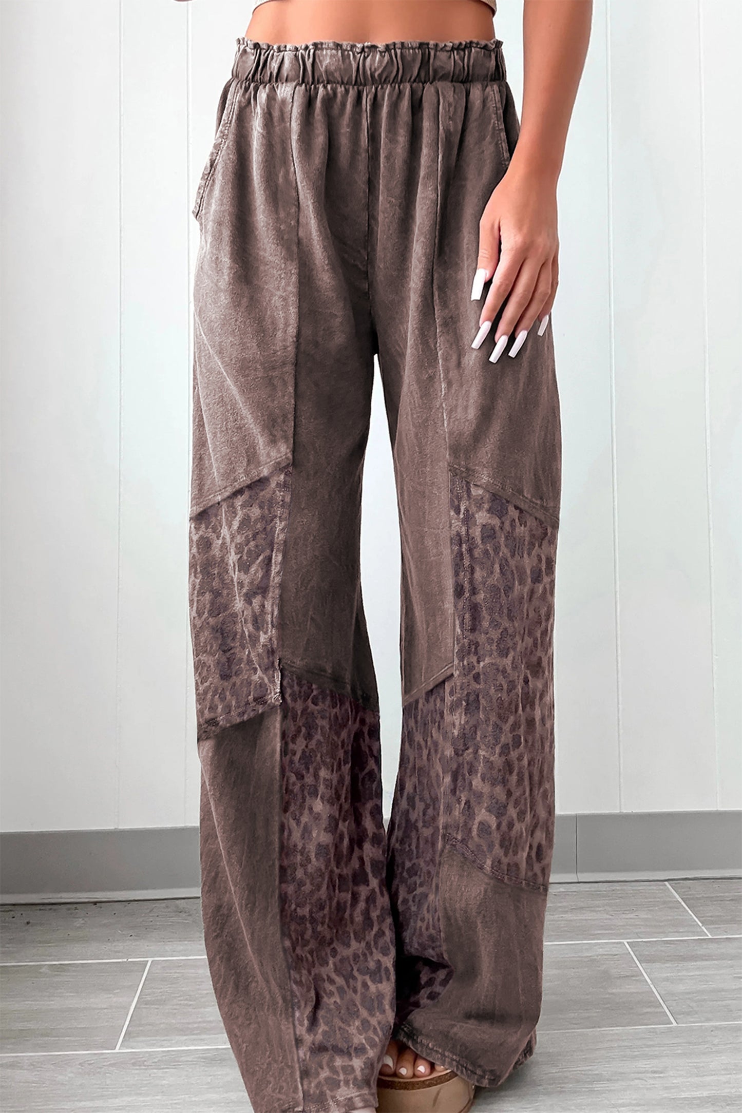 Mineral Wash Leopard Patchwork Loose Pants