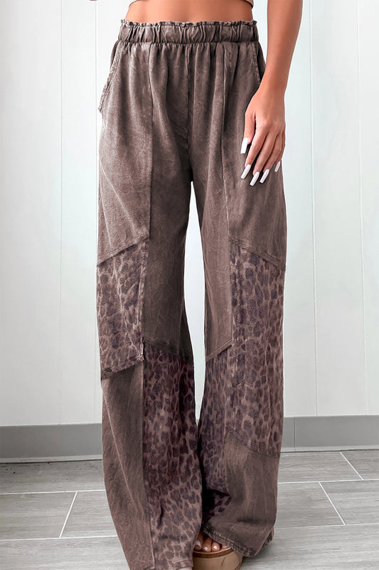 Mineral Wash Leopard Patchwork Loose Pants