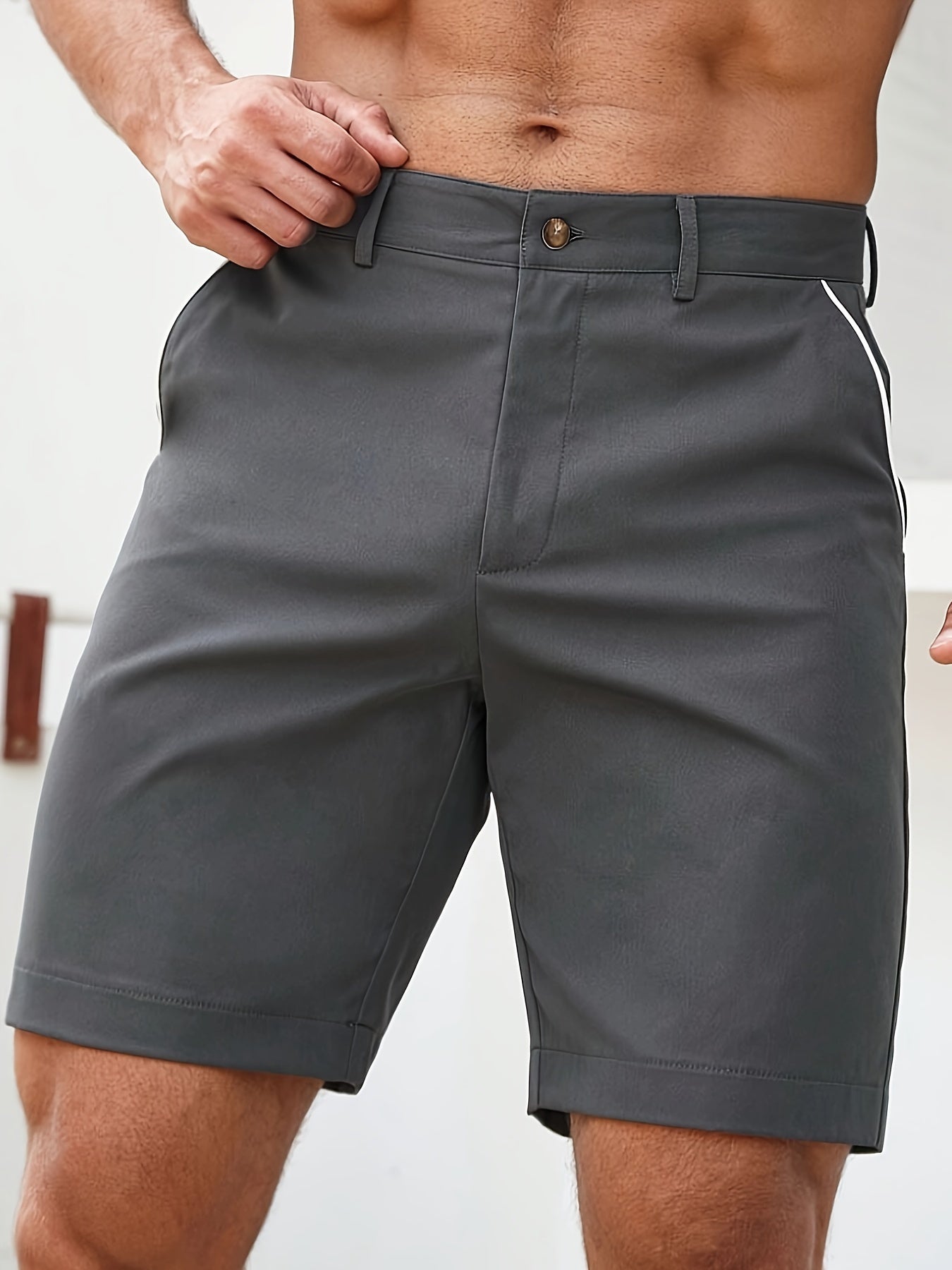 Men's Solid Colour Casual Shorts With Multiple Pockets