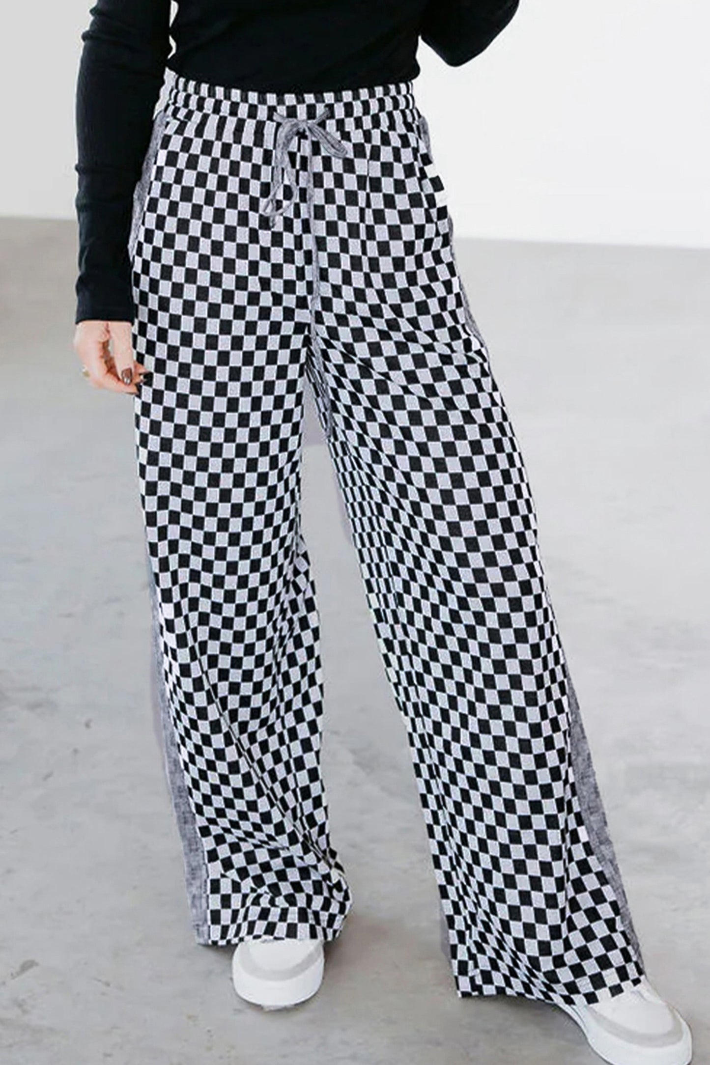 Checkerboard Drawstring Waist Casual Pants