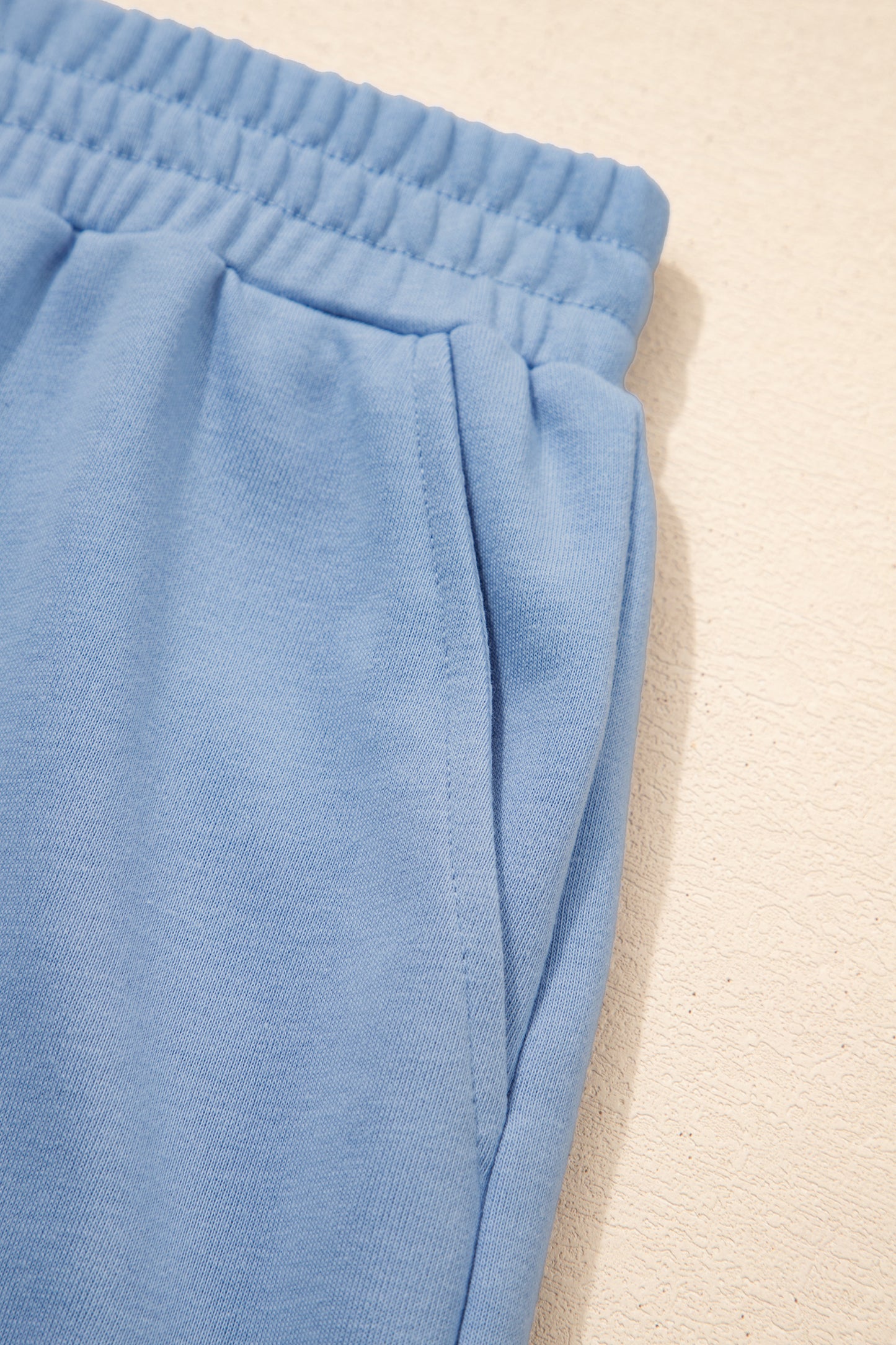 Sky Blue Contrast Textured Patchwork Raw Edge Short Set