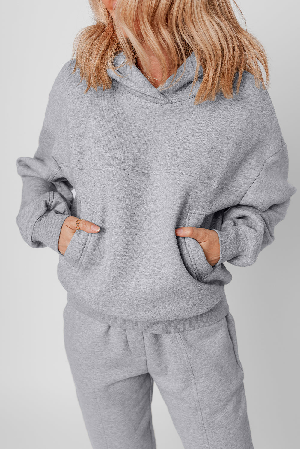 Solid Exposed Seams Hoodie and Joggers Activewear Set