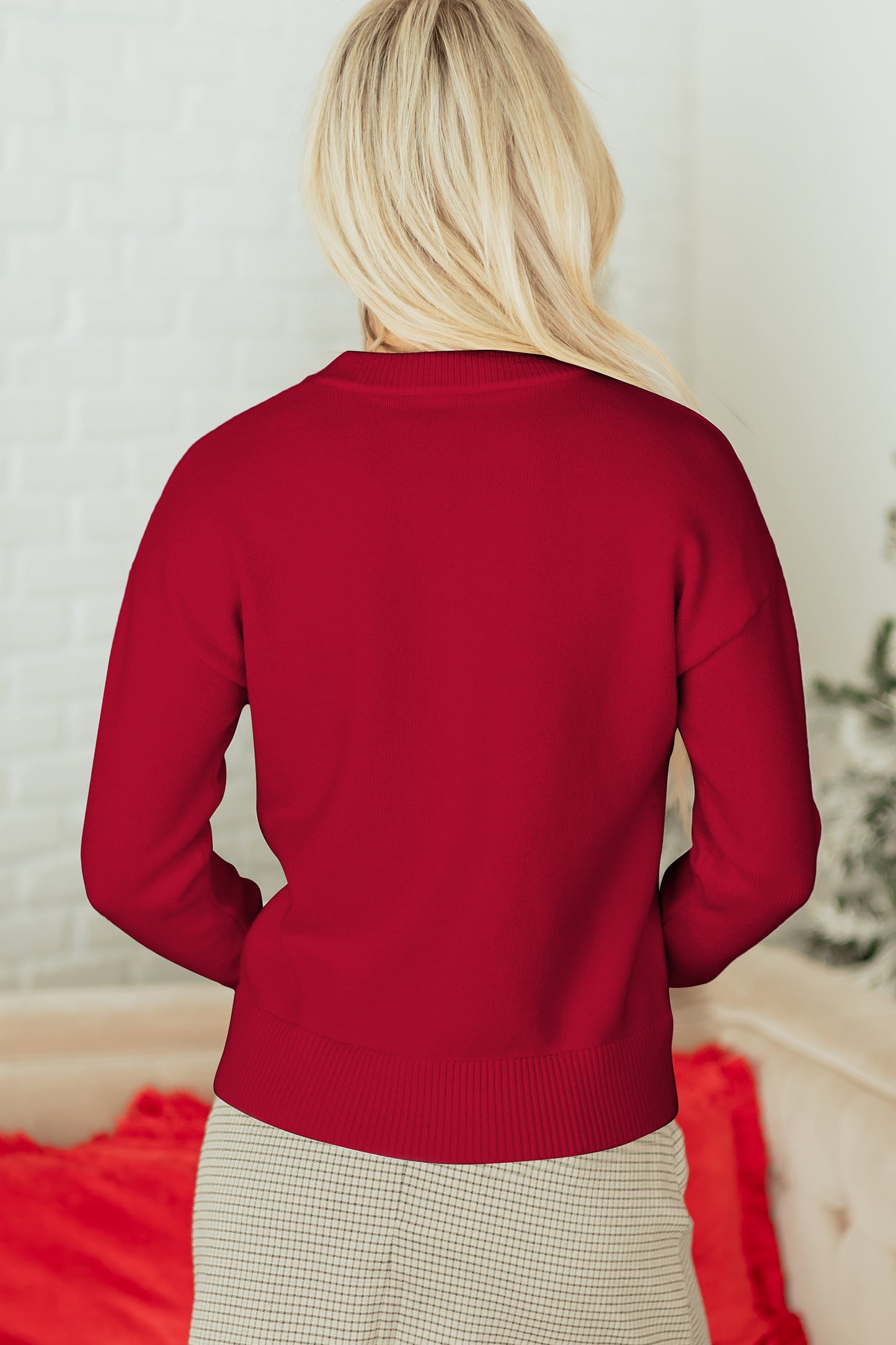 Red Sequined Bow Graphic Christmas Holiday Sweater