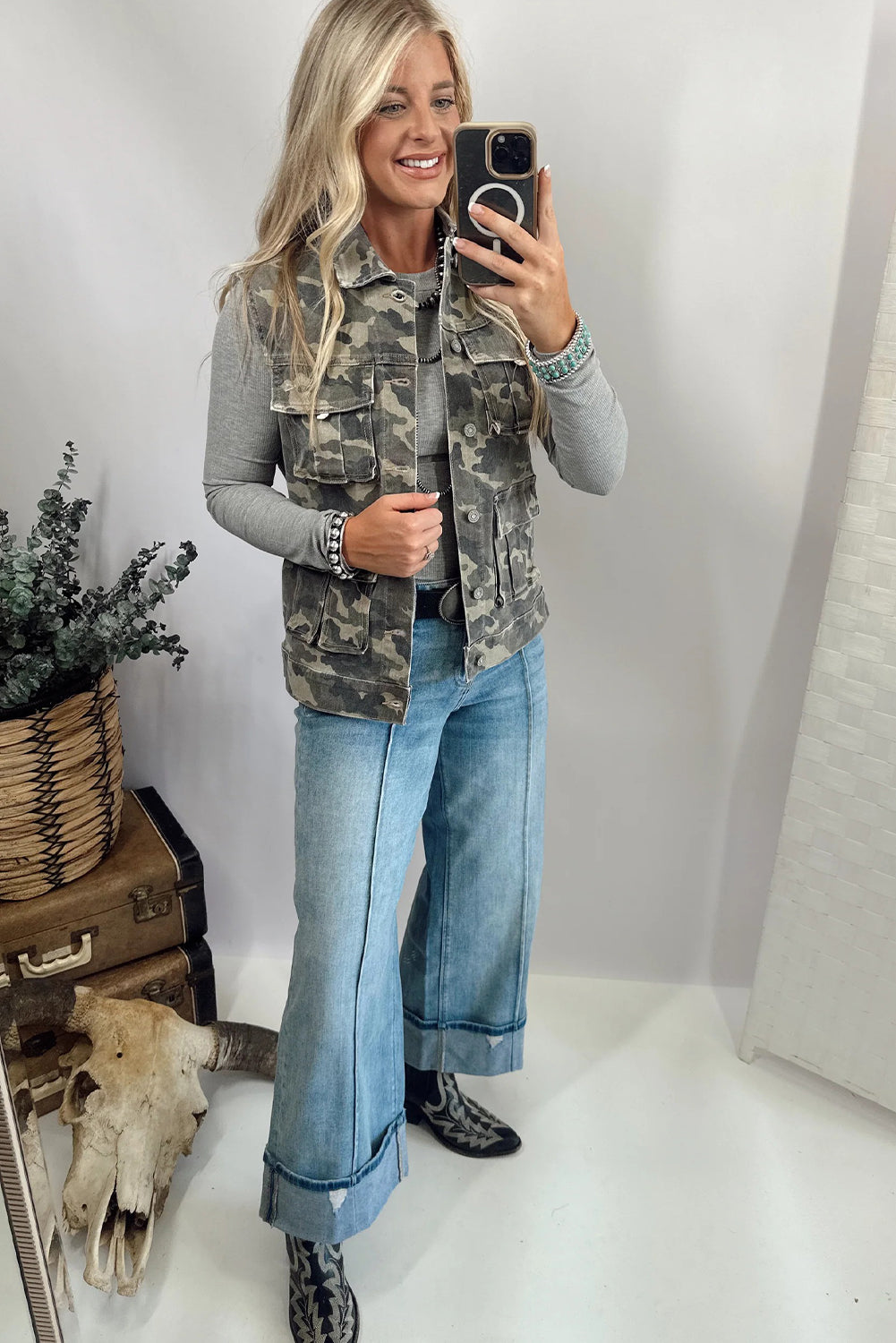 Camo Cargo Denim Vest