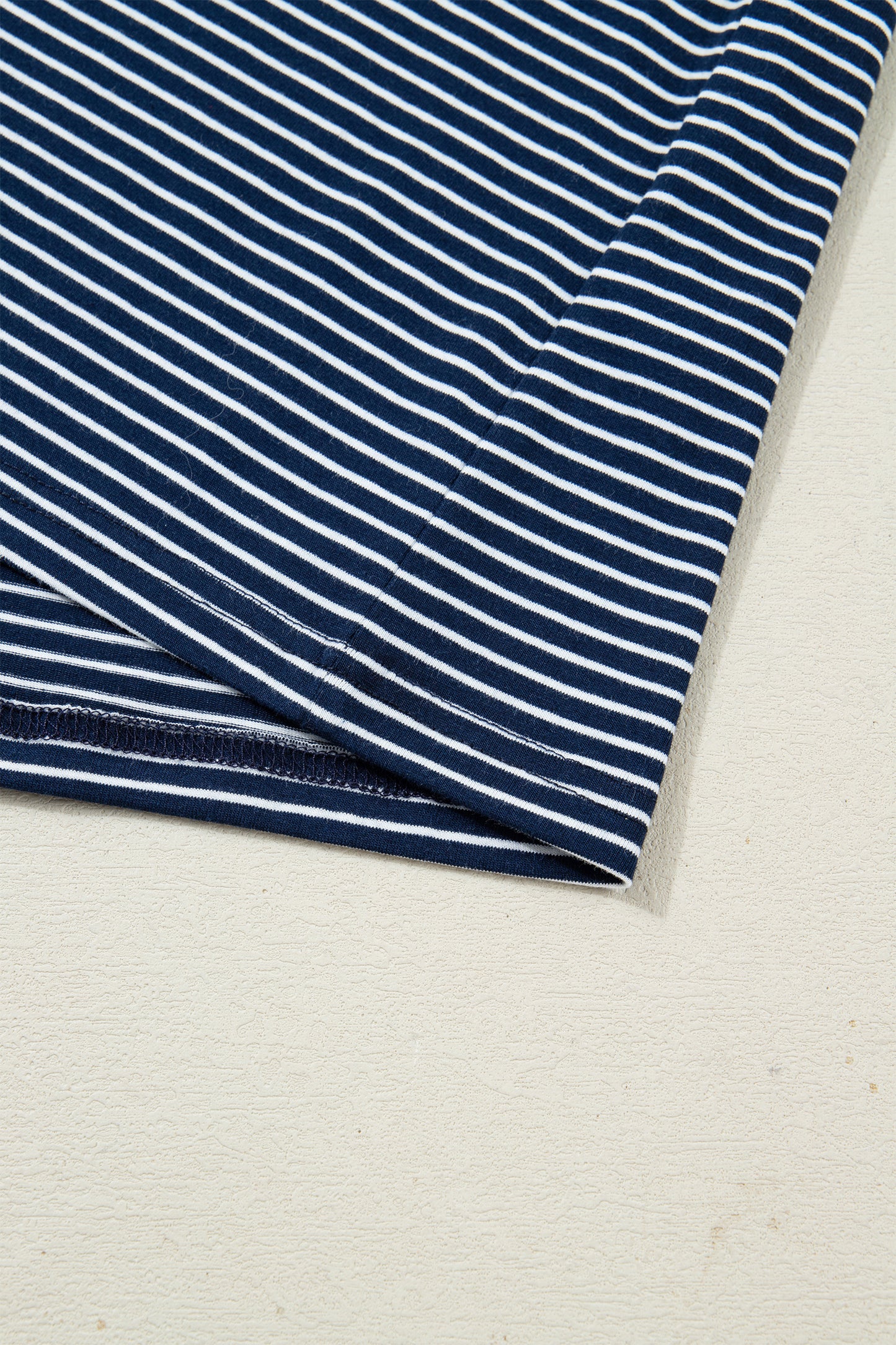 Stripe Drop Shoulder Tee and Buttoned Shorts Lounge Set - Blue