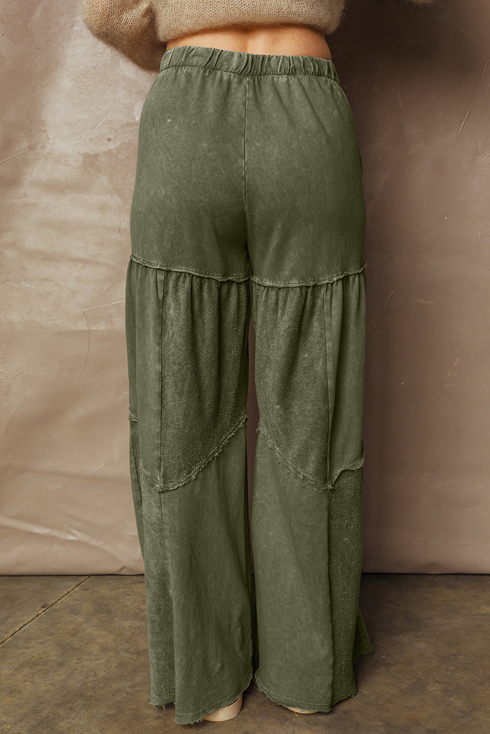 Mineral Wash Tiered Wide Leg Patchwork Drawstring Pants