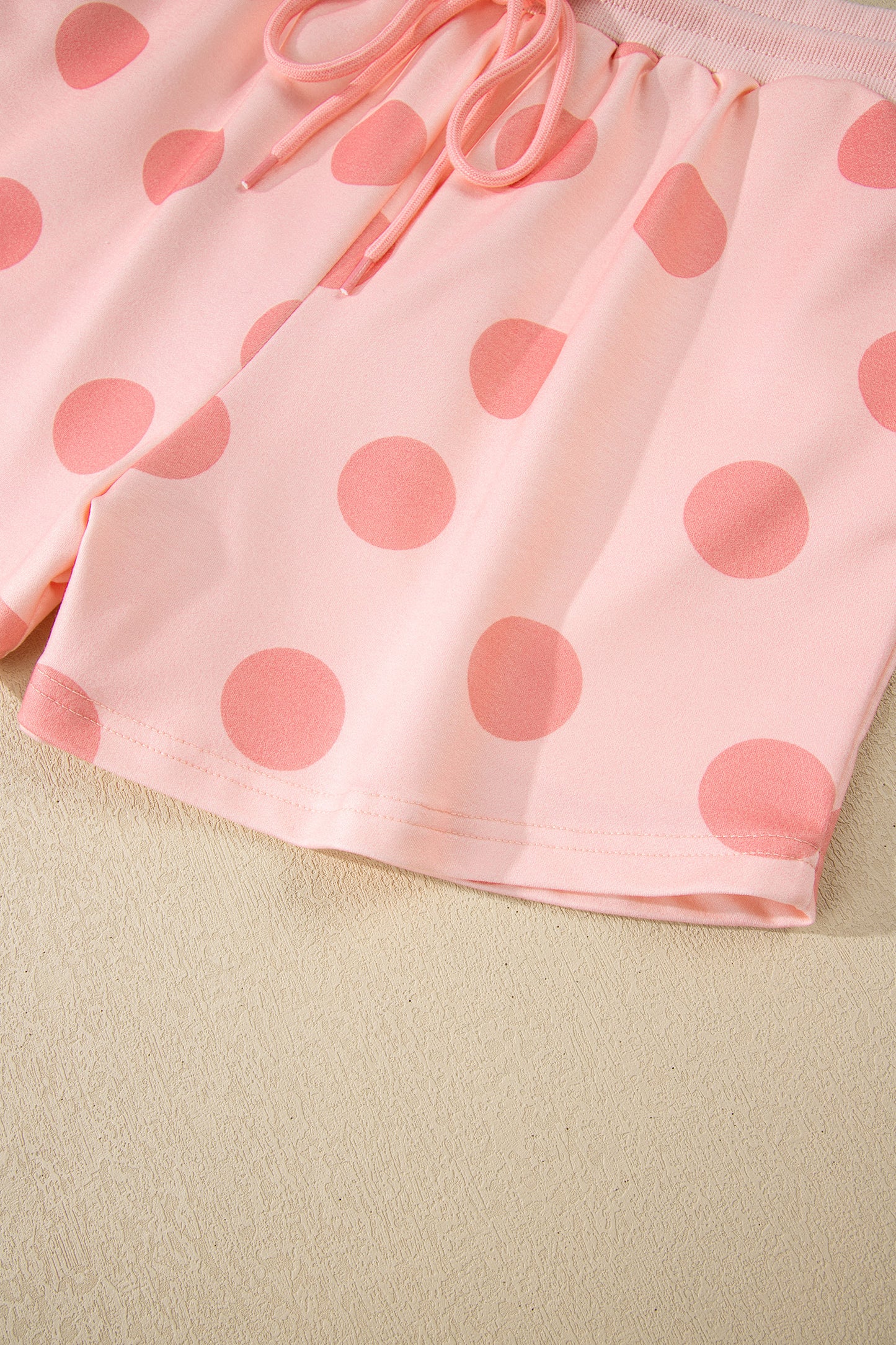 Polka Dot Print Drop Shoulder Pullover & Drawstring Shorts Set