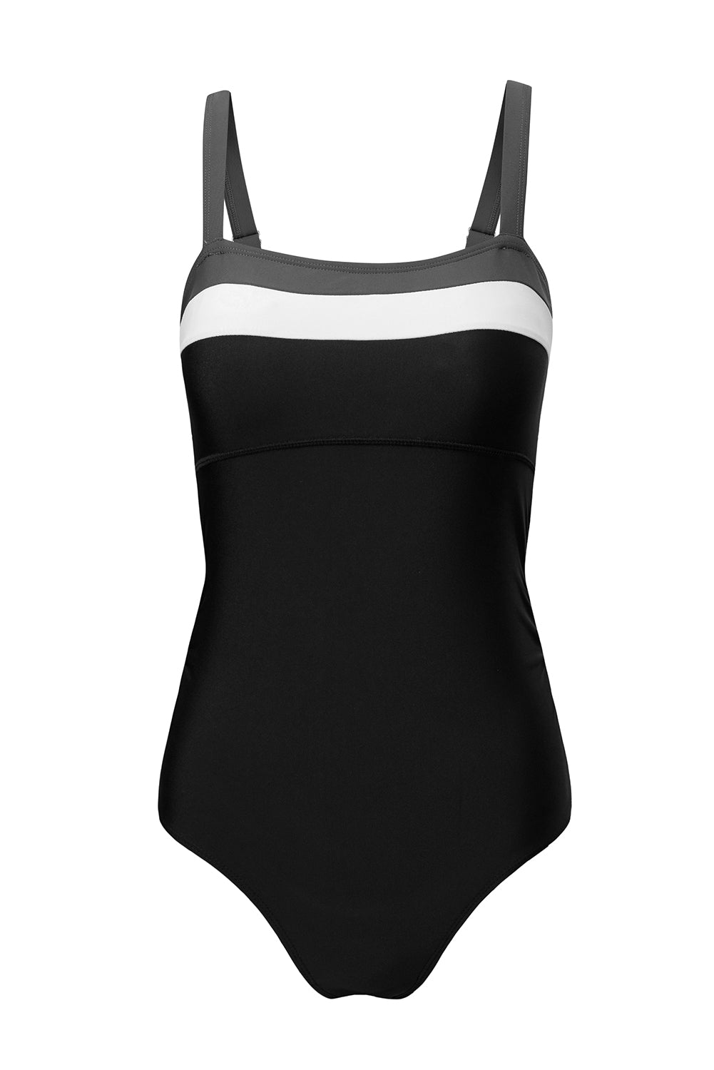 Colour Block Detail Adjustable Straps One Piece Swimsuit - Black