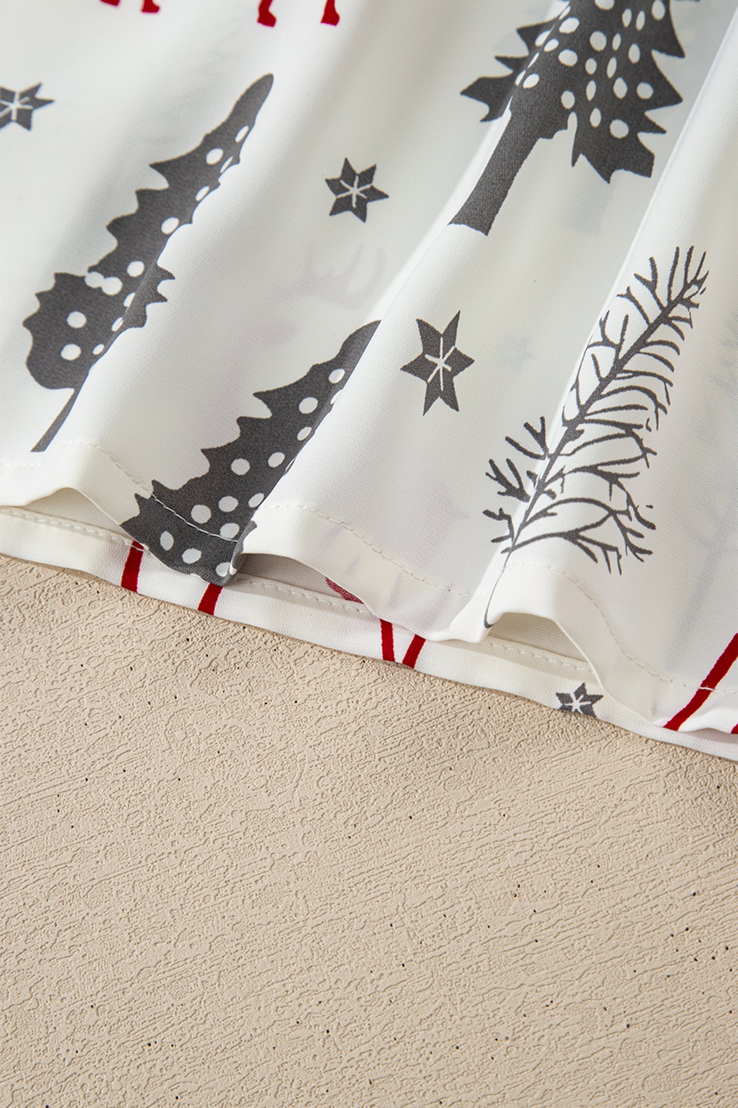 Christmas Print Velvet Trim Bow Knot Pajama Short Set