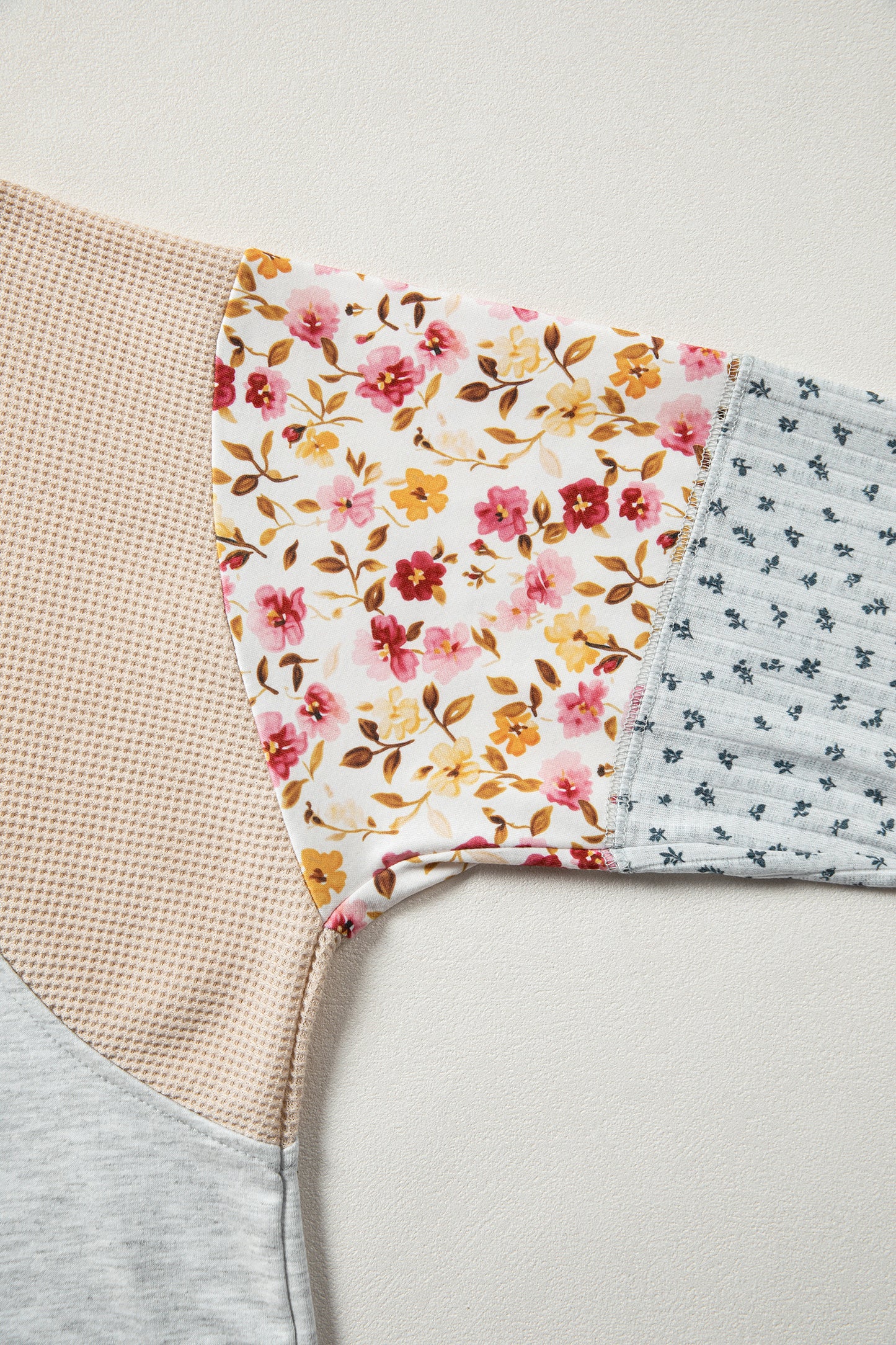 Light Grey Mixed Print Raglan Sleeve Patchwork Pullover Top