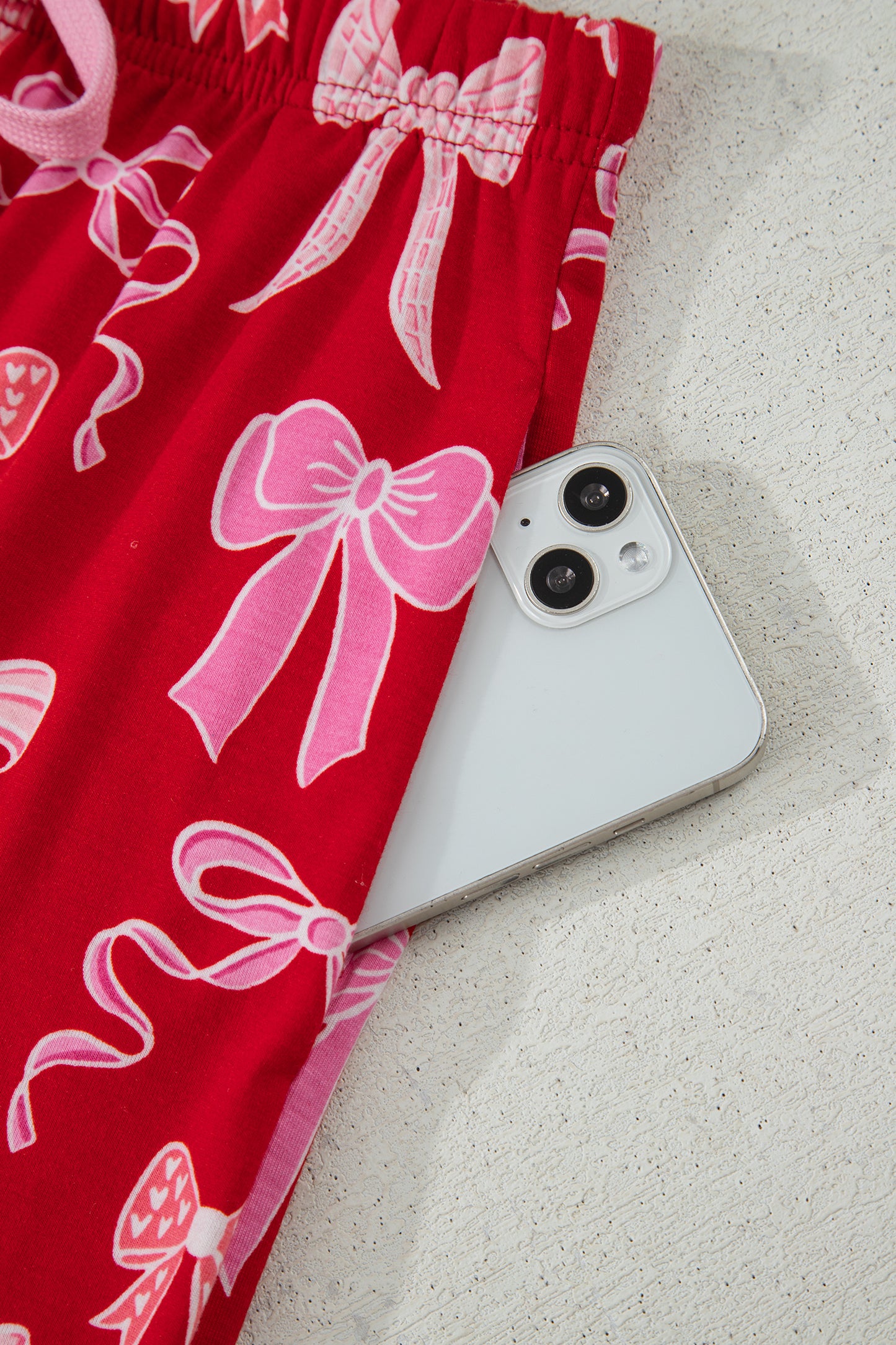 Red Sweet Bow Print Ruffled Short Sleeve Pajama Set