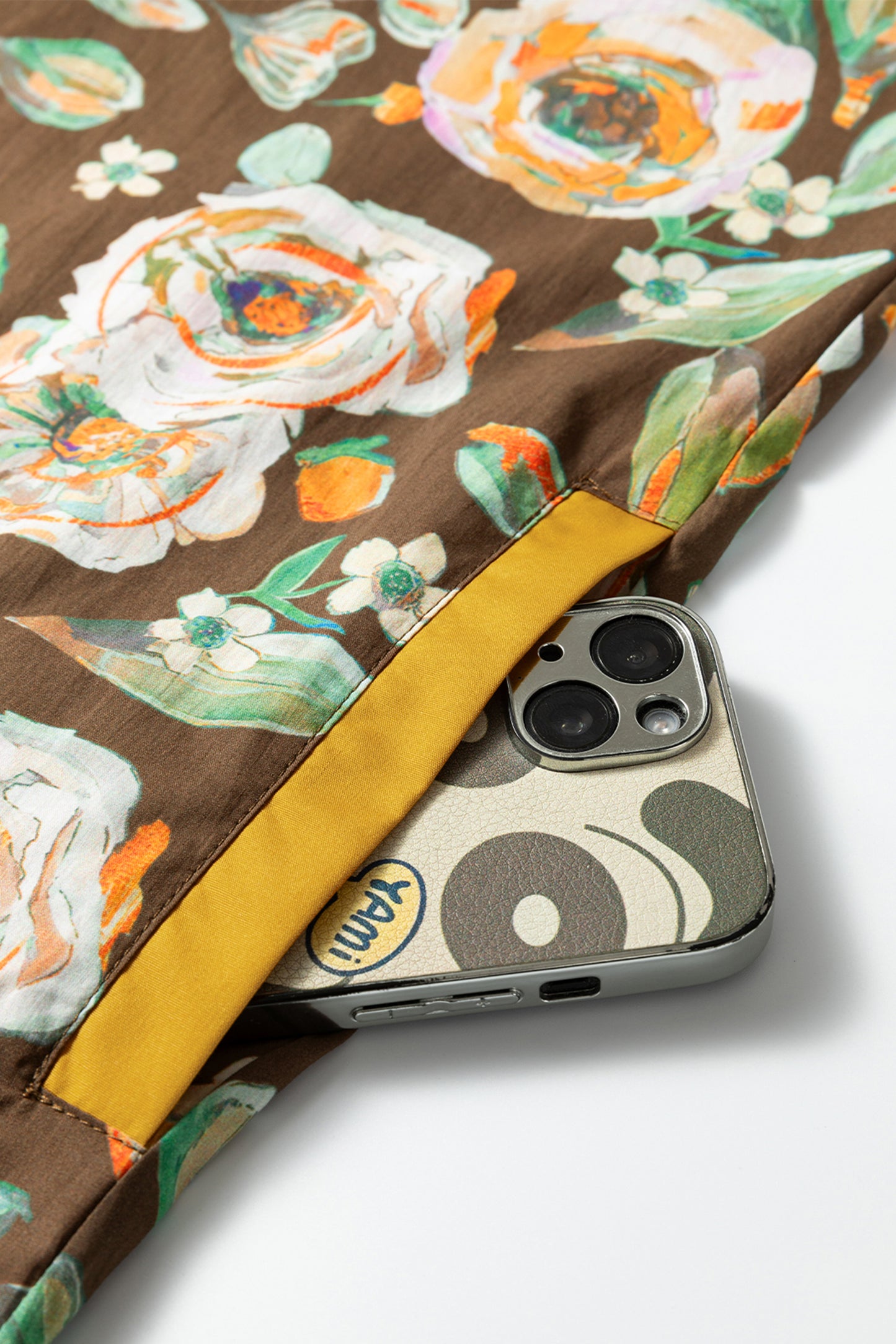 Floral Print Contrast Trim V Neck Pocketed Long Sleeve Mini Dress