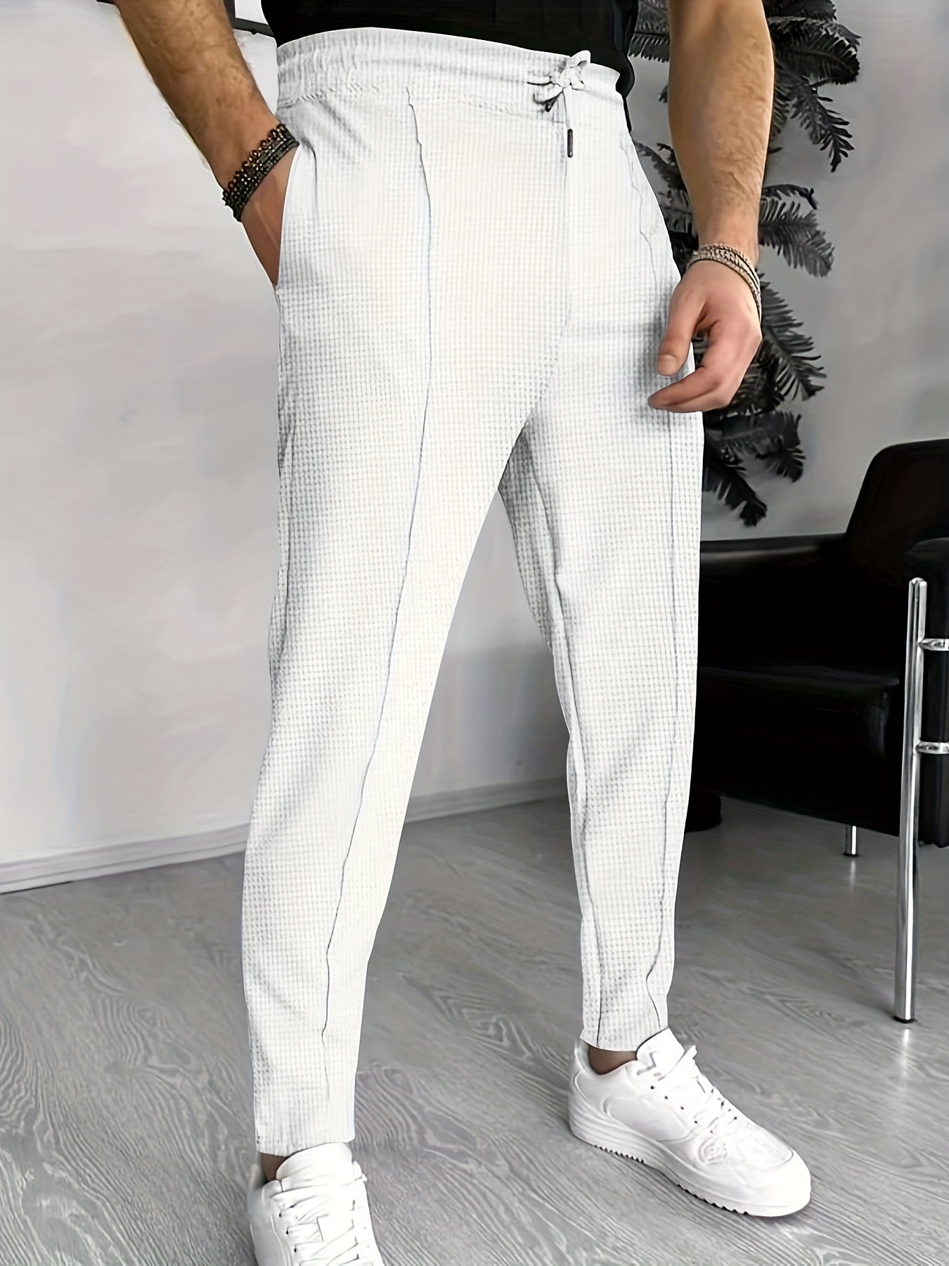 Men's Waffle Pattern Drawstring Sweatpants