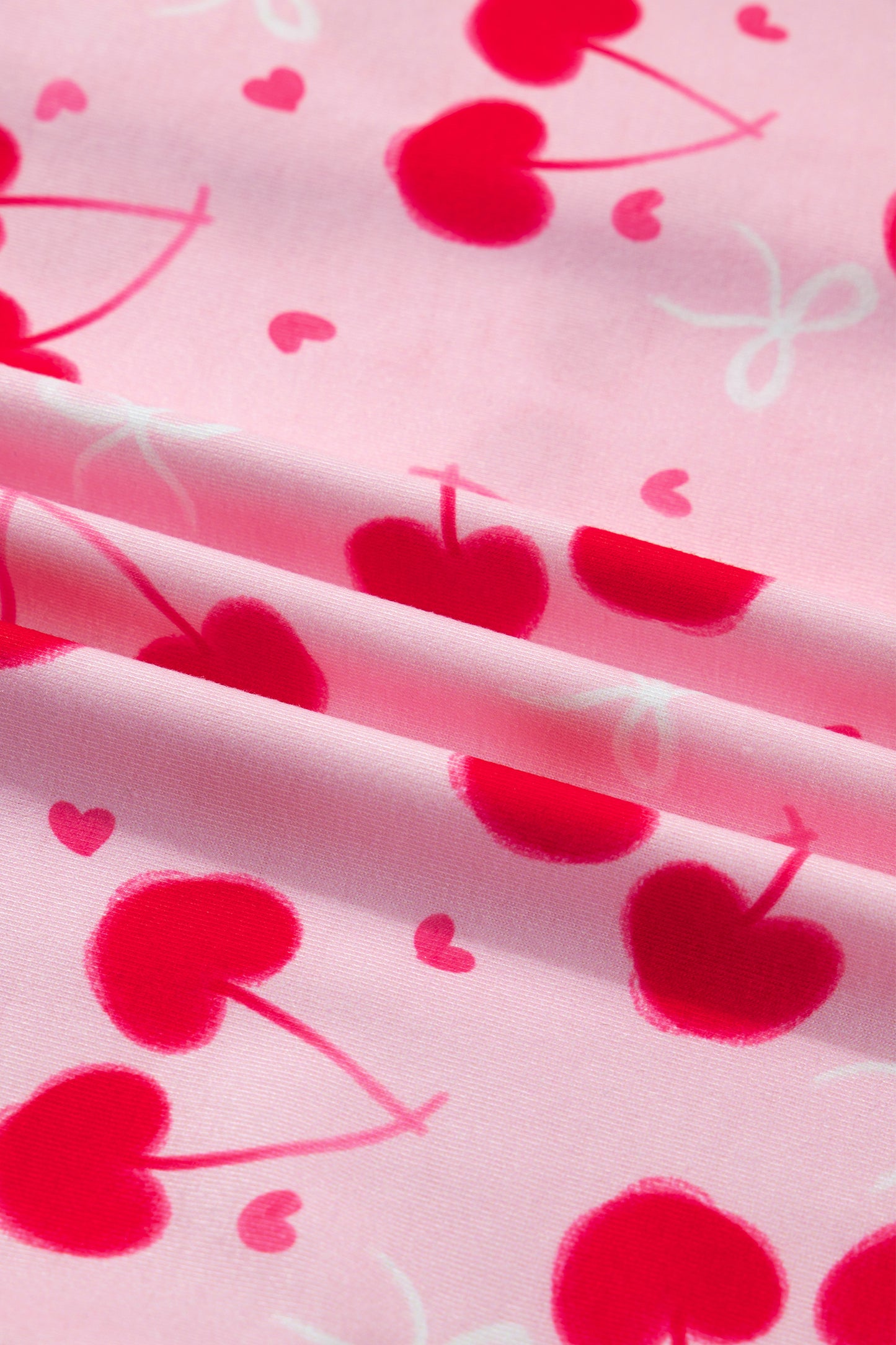 Cherry Bow Mixed Print Scalloped Edge Short Pajama Set