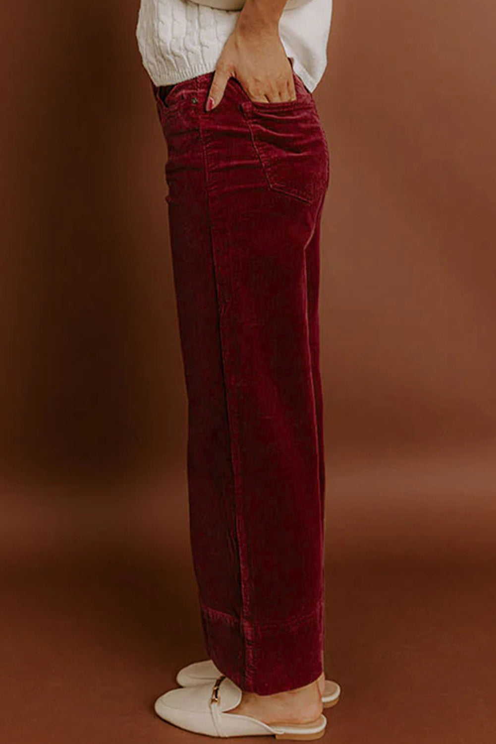 Burgundy Corduroy High Waist Wide Leg Pants