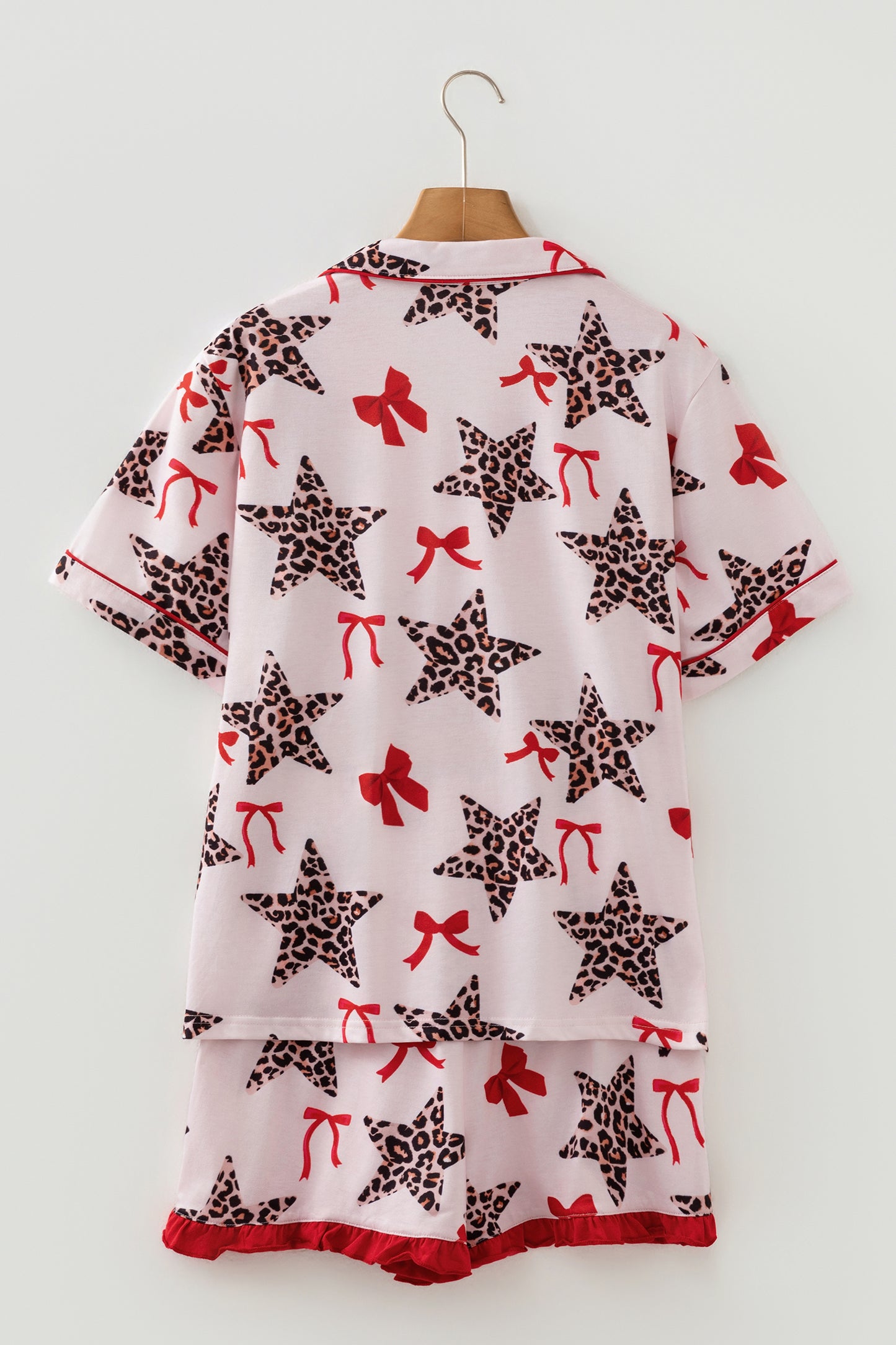 Leopard Star Ribbon Bow Print Short Pajama Set