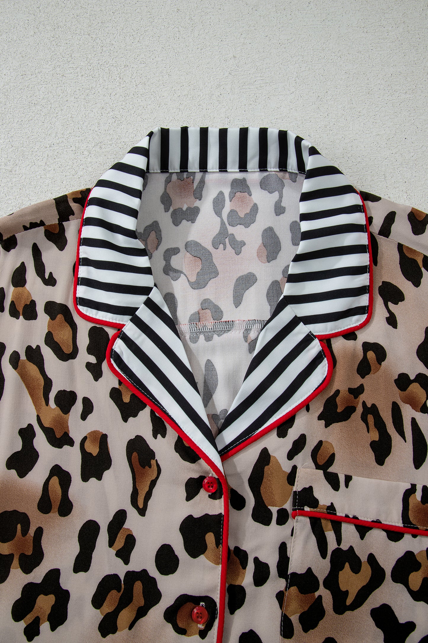 Leopard Print Striped Patchwork Pajama Set - 2-Piece Long Loungewear