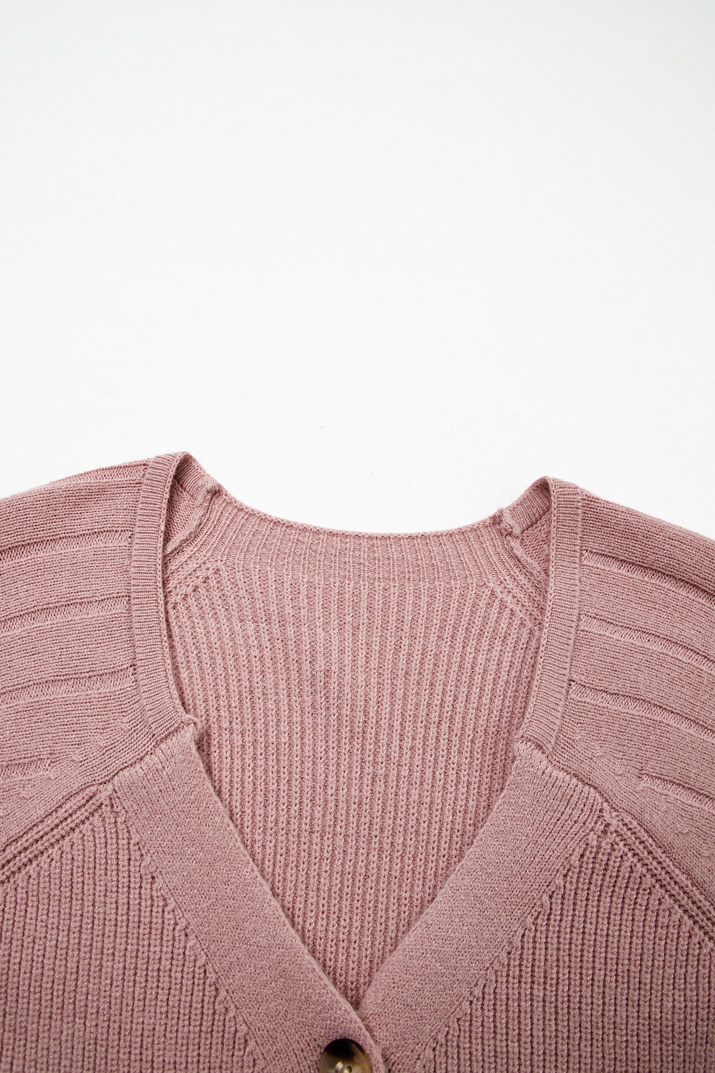Mixed Texture Knit Button V-Neck Sweater Cardigan - Light Pink