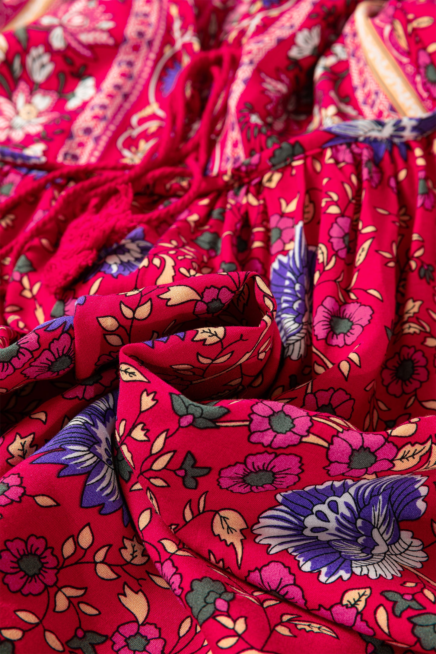 Floral Print Tassel Tie Front Long Sleeve Blouse