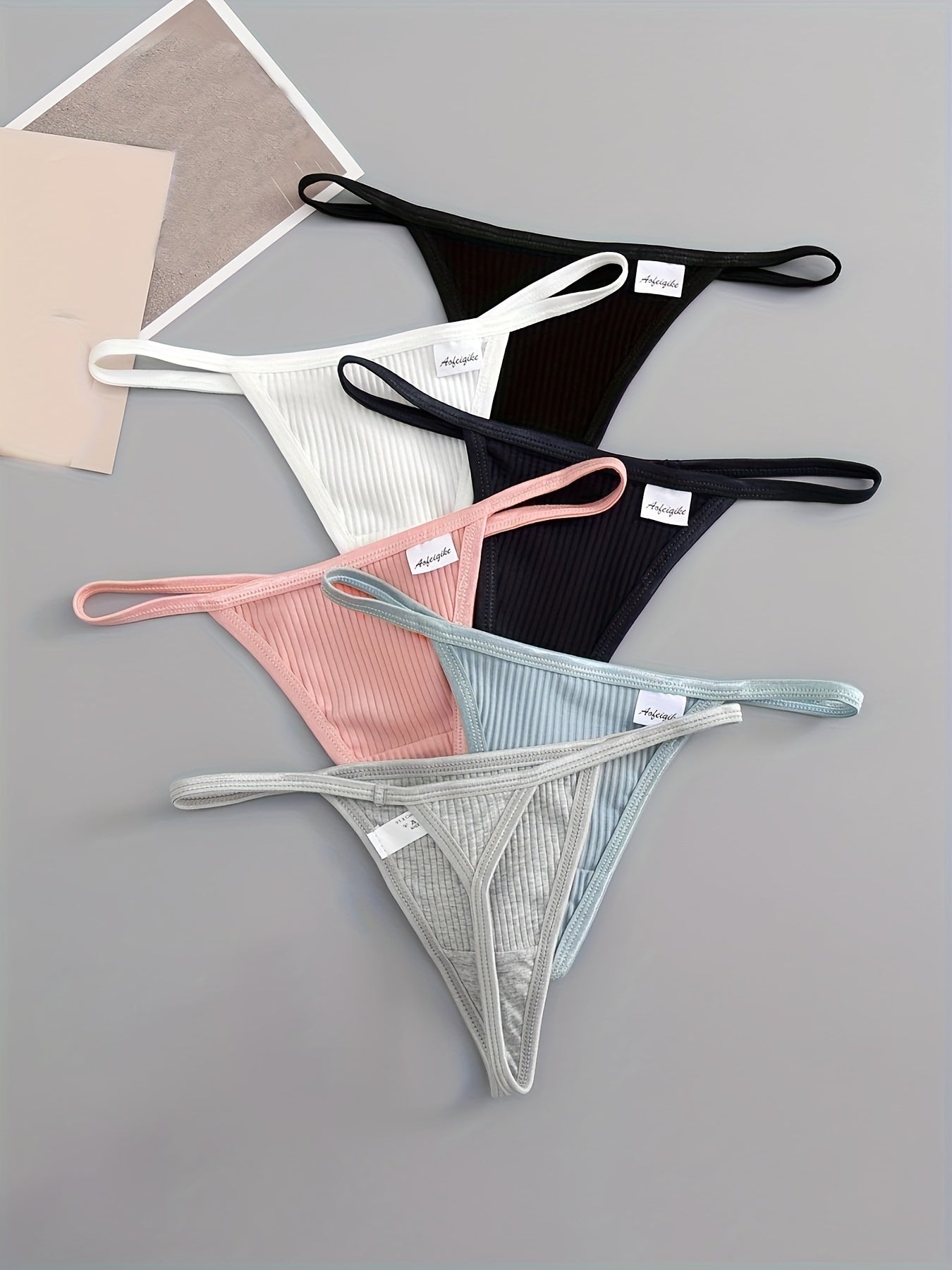 6 Pack Women's Mixed Colour Low Waist Ribbed Thong Panties