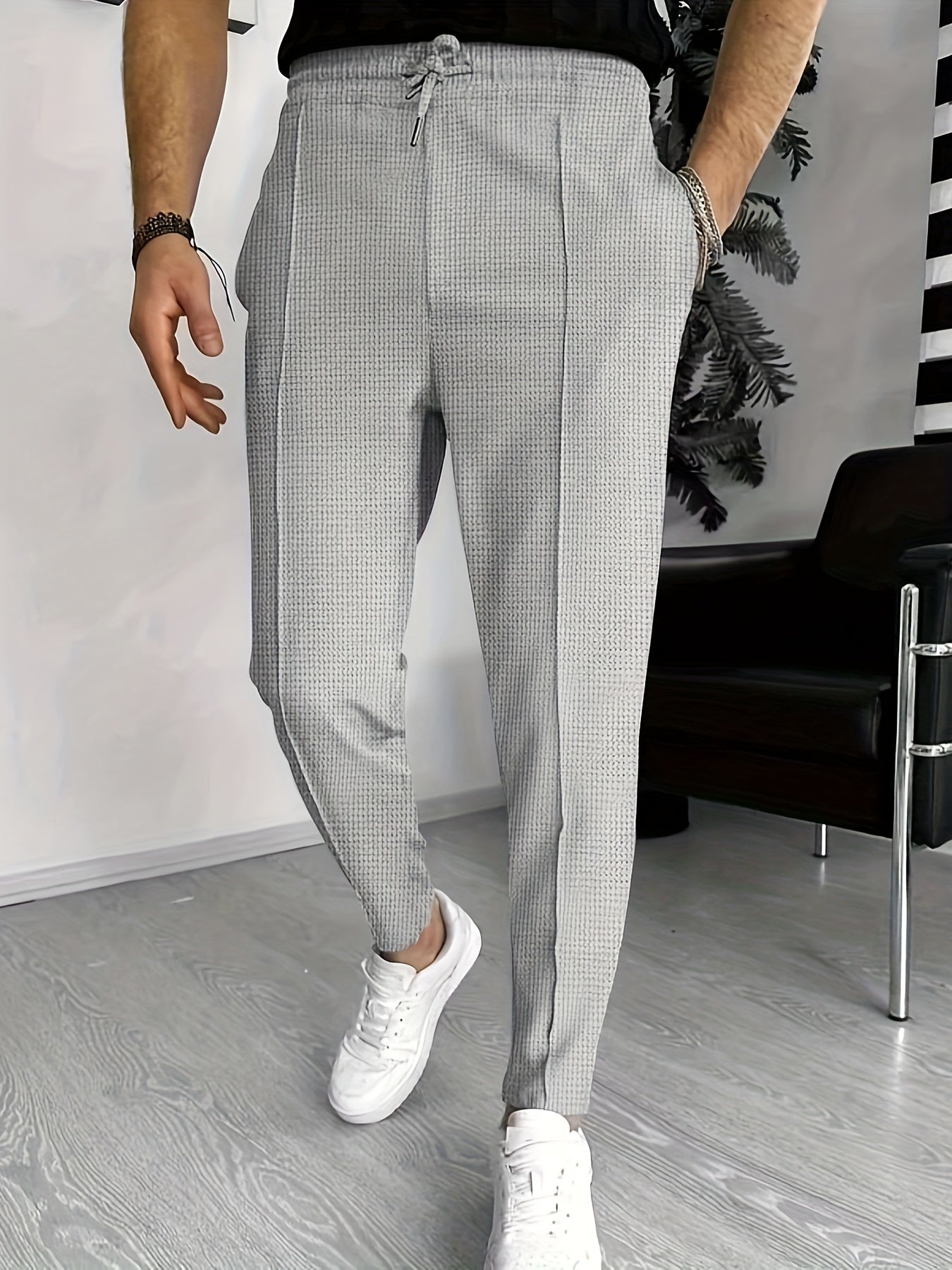 Men's Waffle Pattern Drawstring Sweatpants